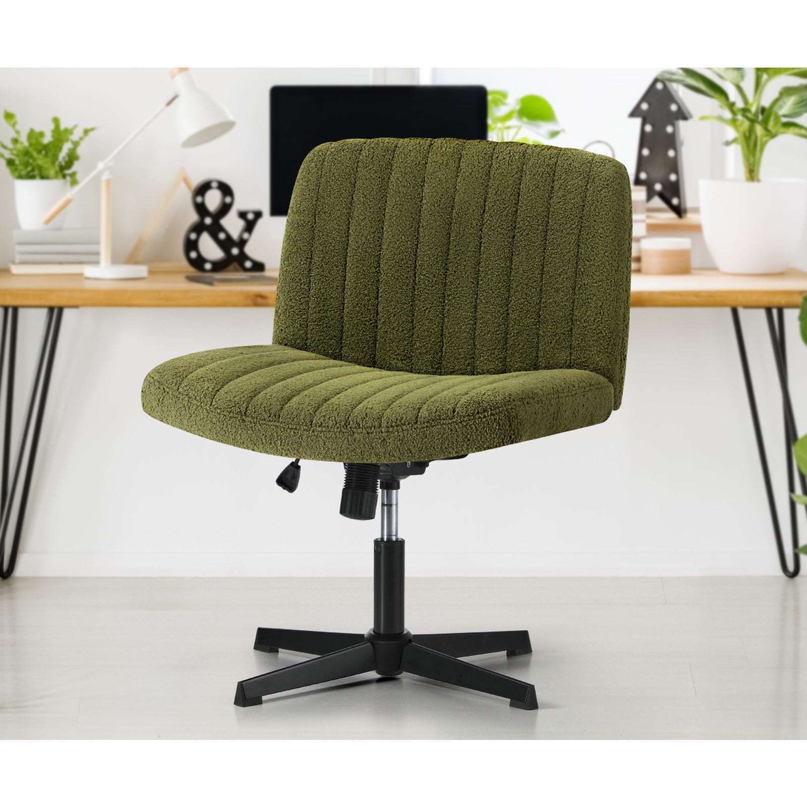 Oikiture Mid Back Armless Office Desk Chair Wide Seat Sherpa Green - Sunyee