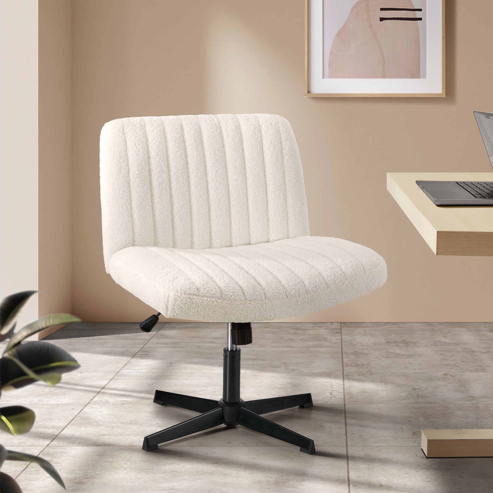 Oikiture Mid Back Armless Office Desk Chair Wide Seat Sherpa White - Sunyee