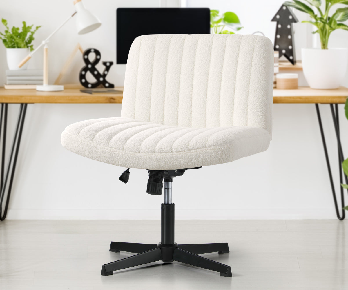Oikiture Mid Back Armless Office Desk Chair Wide Seat Sherpa White - Sunyee