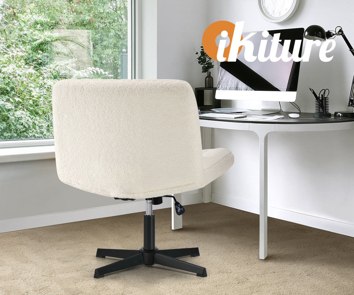 Oikiture Mid Back Armless Office Desk Chair Wide Seat Sherpa White - Sunyee