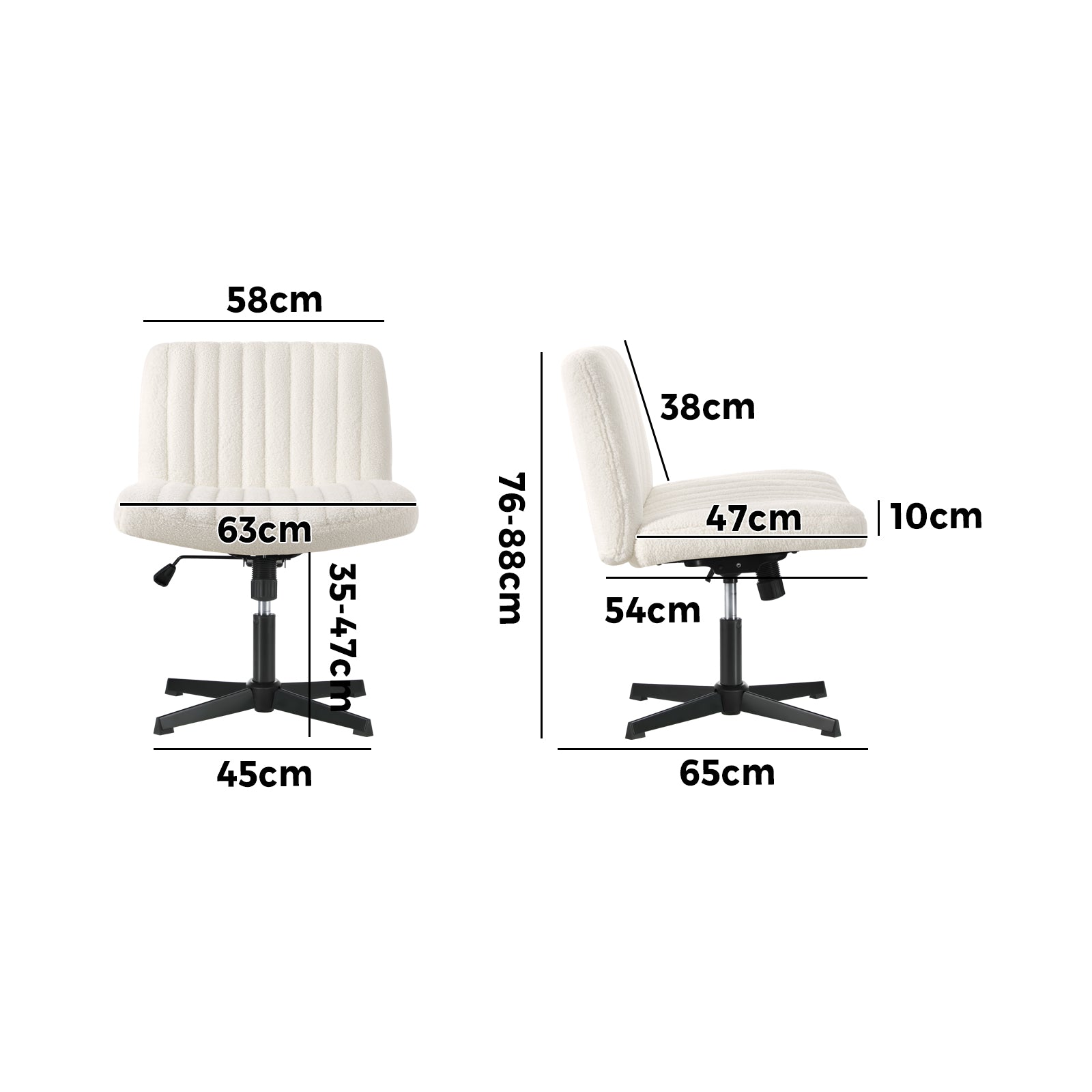 Oikiture Mid Back Armless Office Desk Chair Wide Seat Sherpa White - Sunyee