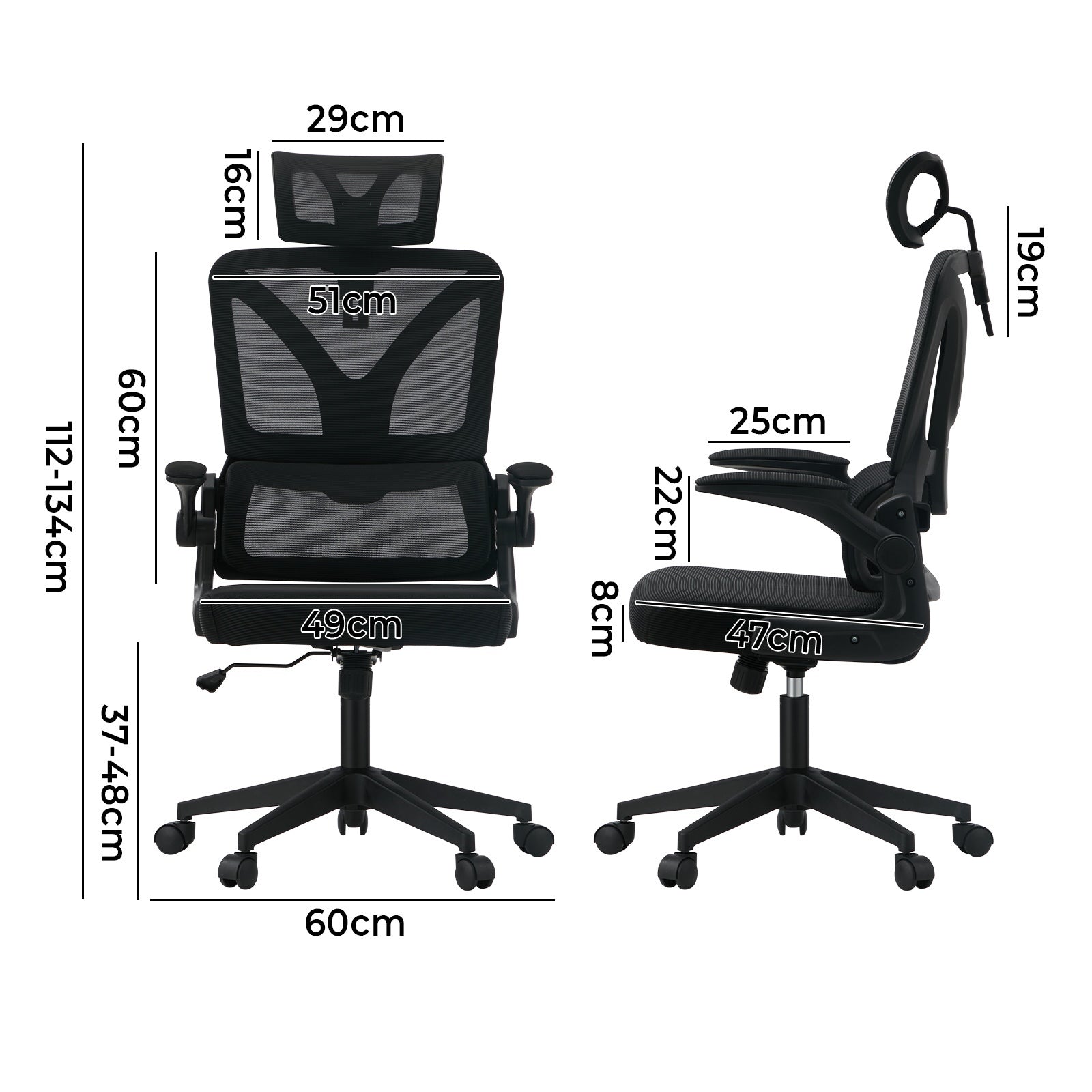 Oikiture Mesh Office Chair Adjustable Lumbar Support Reclining D-Shape Black - Sunyee
