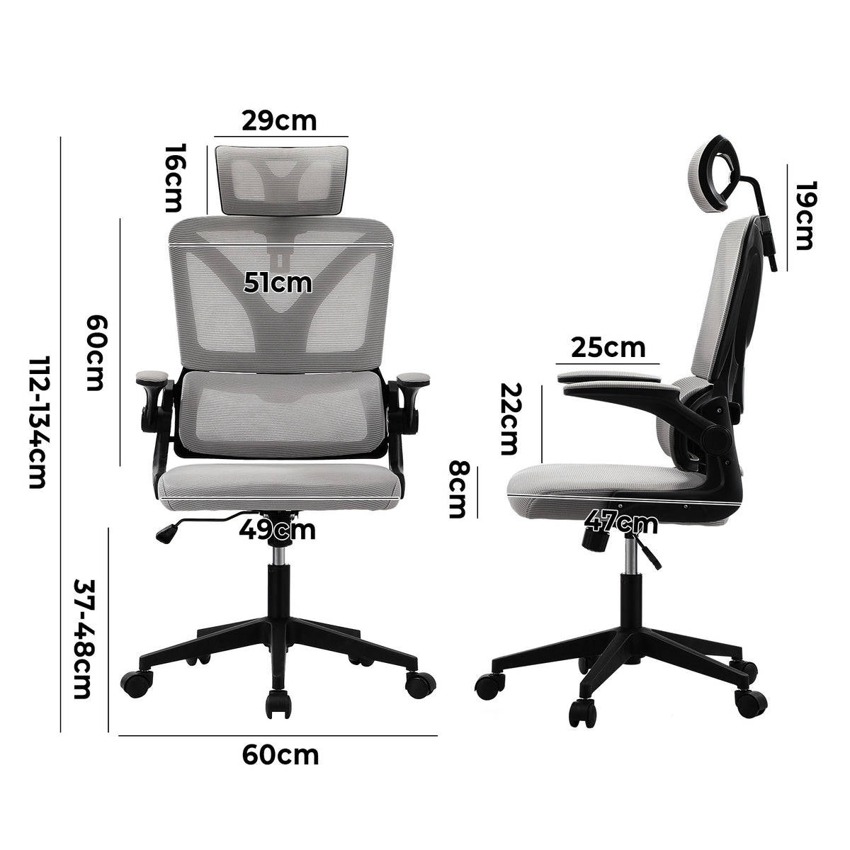 Oikiture Mesh Office Chair Adjustable Lumbar Support Reclining D-Shape BK&GY - Sunyee