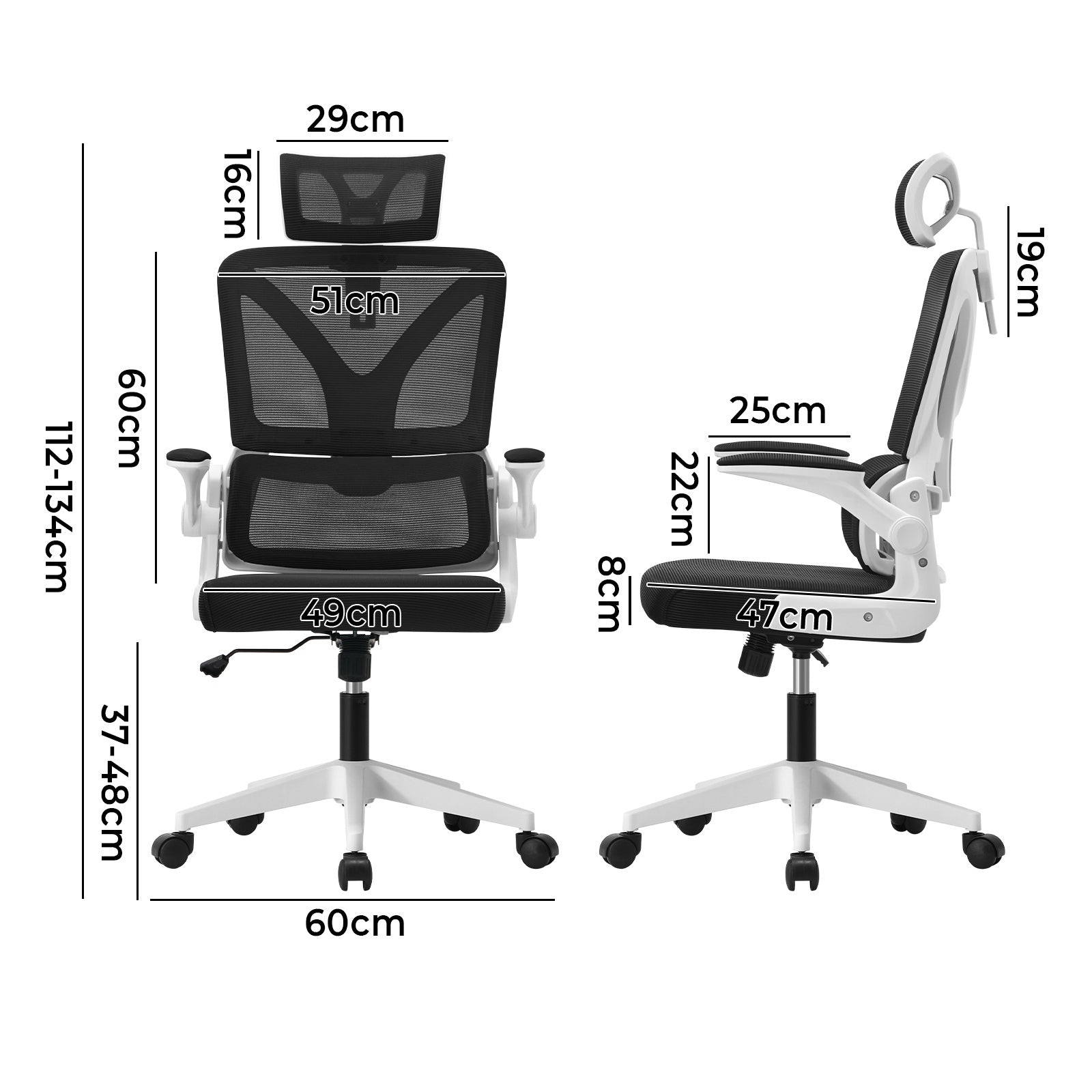 Oikiture Mesh Office Chair Adjustable Lumbar Support Reclining D-Shape WH&BK - Sunyee