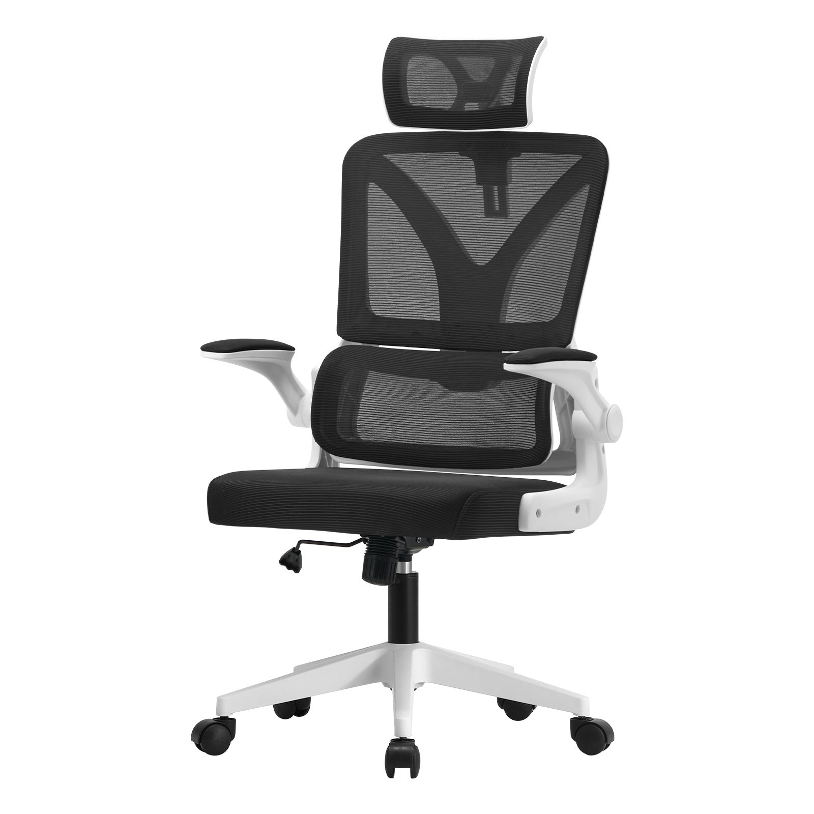 Oikiture Mesh Office Chair Adjustable Lumbar Support Reclining D-Shape WH&BK - Sunyee