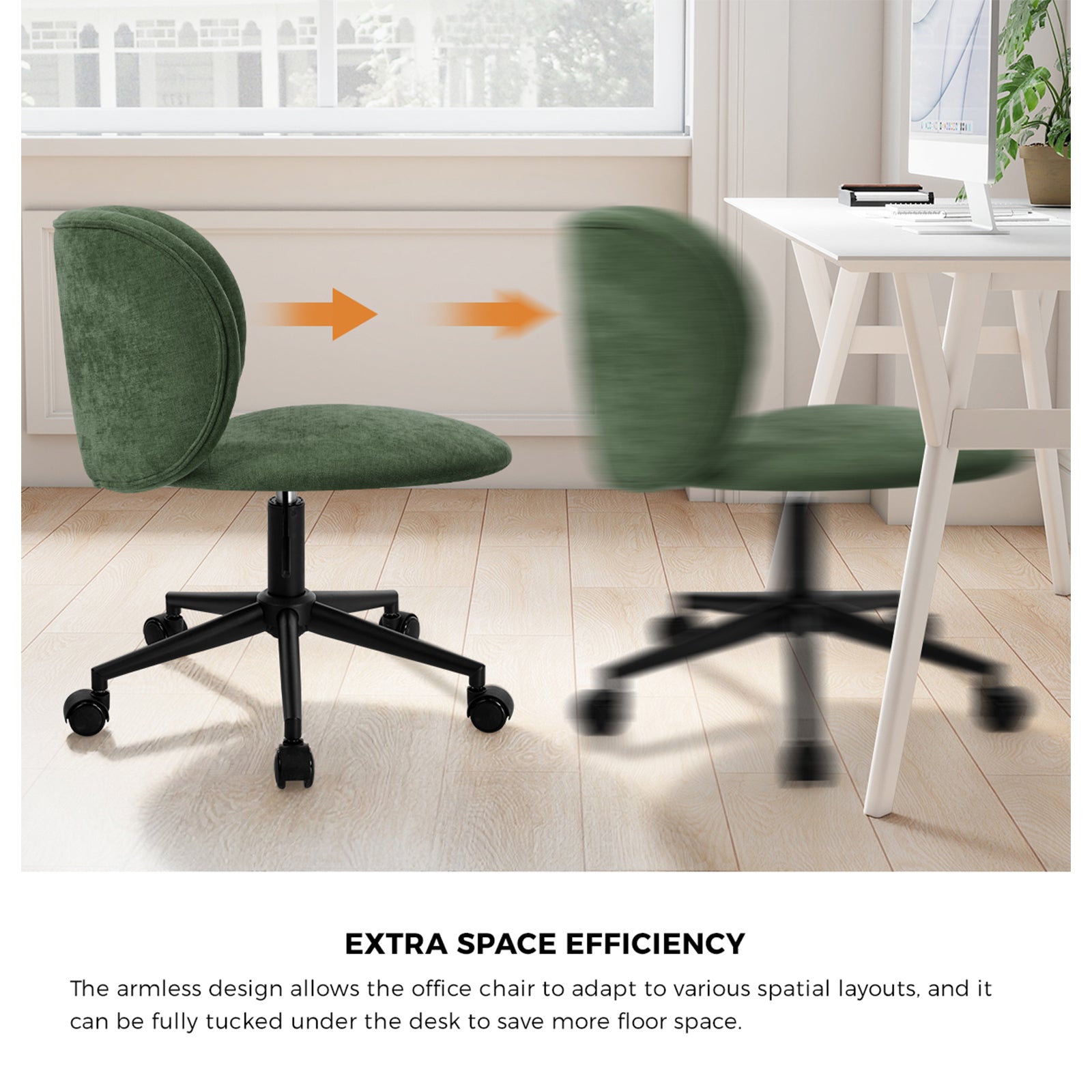 Oikiture Office Chair Armless Mid Back Swivel Ergonomic Chair Wheels Green - Sunyee