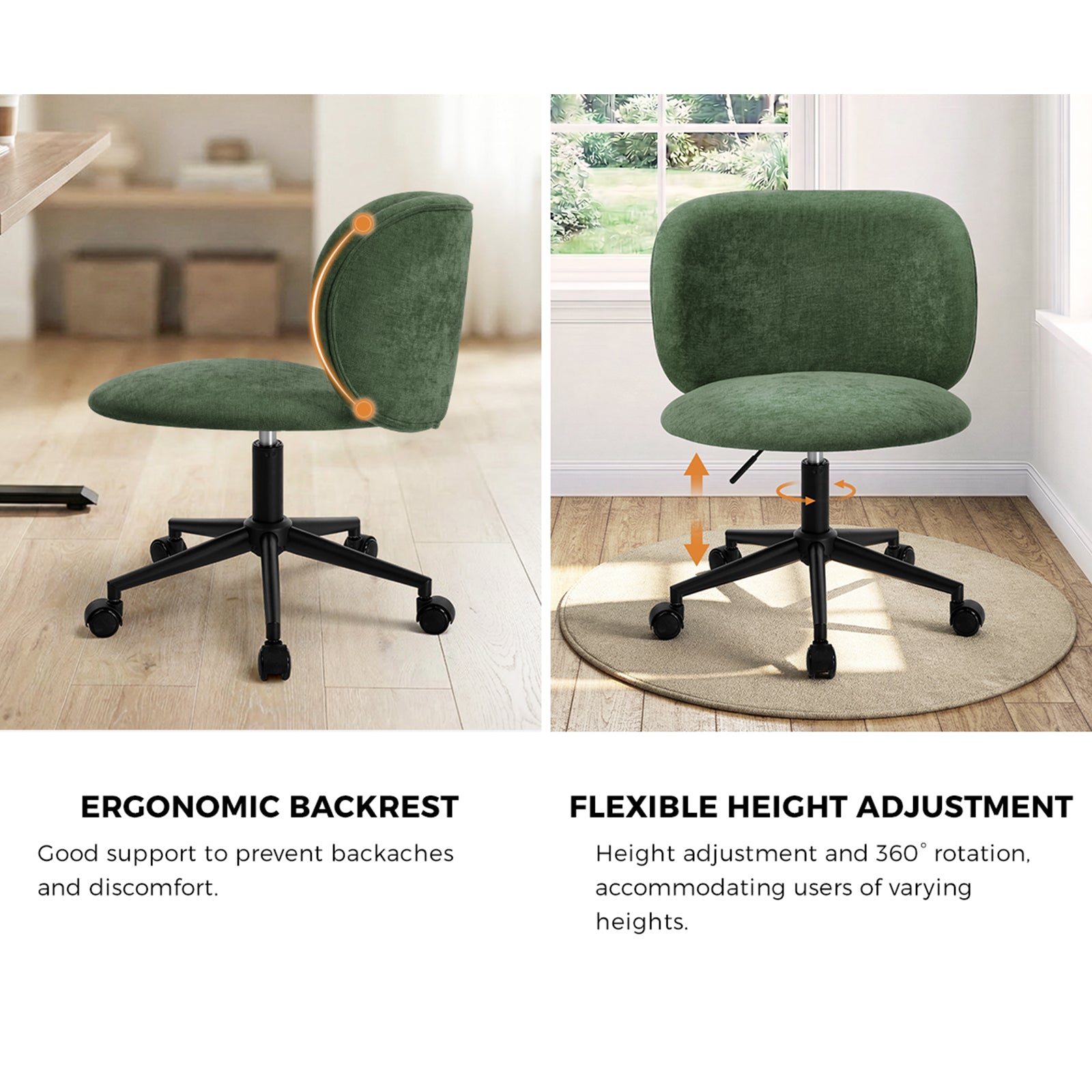 Oikiture Office Chair Armless Mid Back Swivel Ergonomic Chair Wheels Green - Sunyee