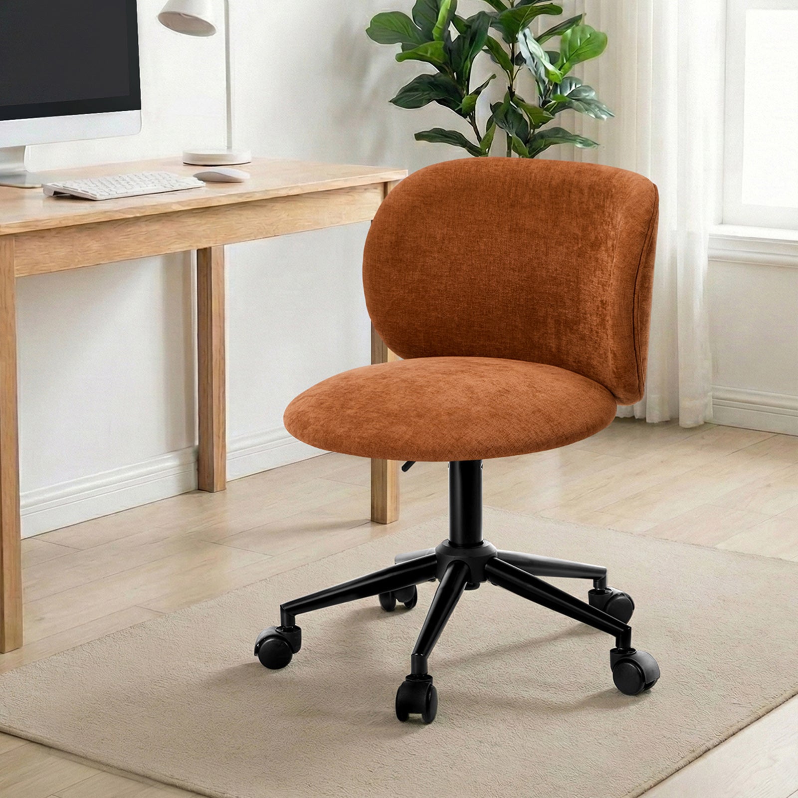 Oikiture Office Chair Armless Mid Back Swivel Ergonomic Chair Wheels Orange - Sunyee