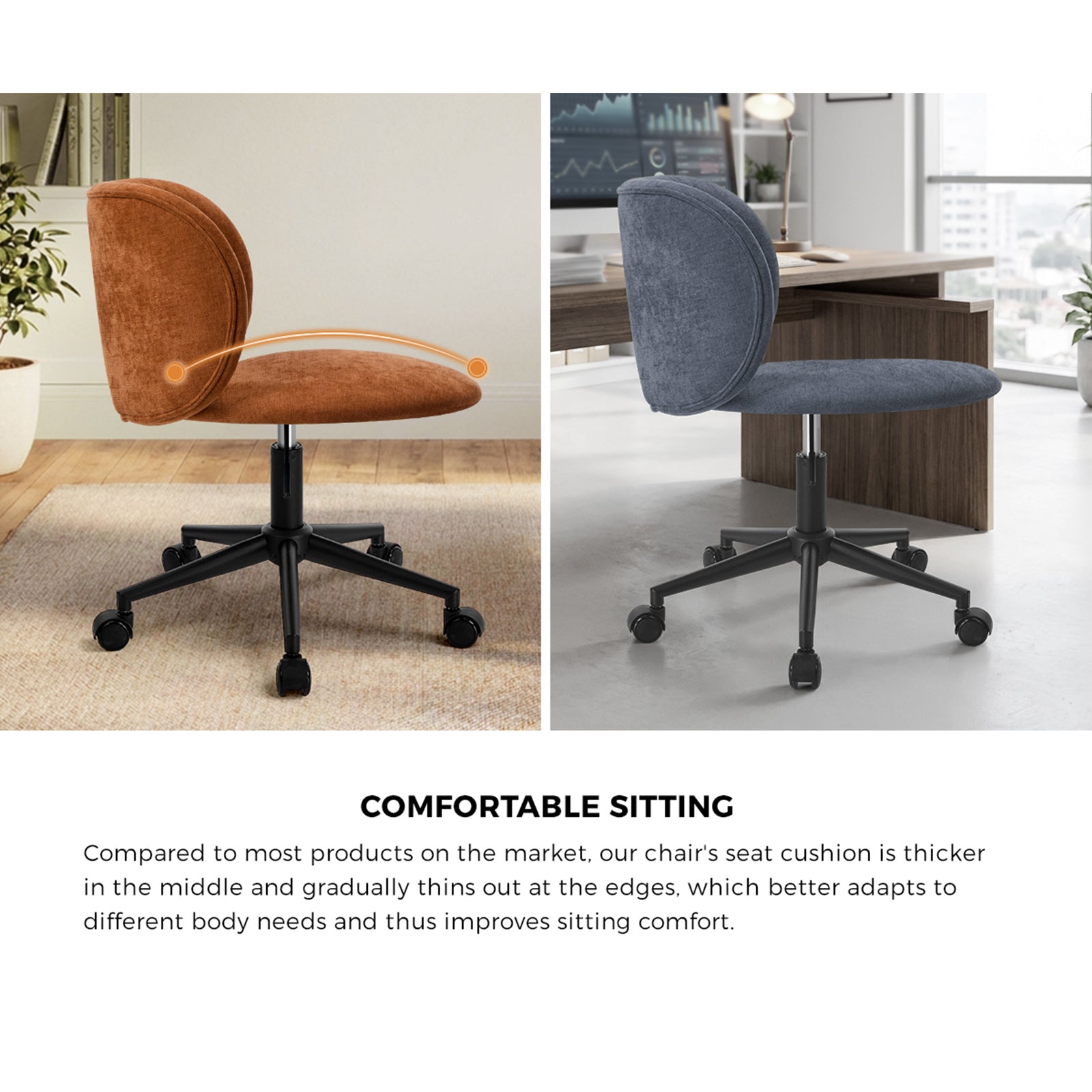 Oikiture Office Chair Armless Mid Back Swivel Ergonomic Chair Wheels Orange - Sunyee