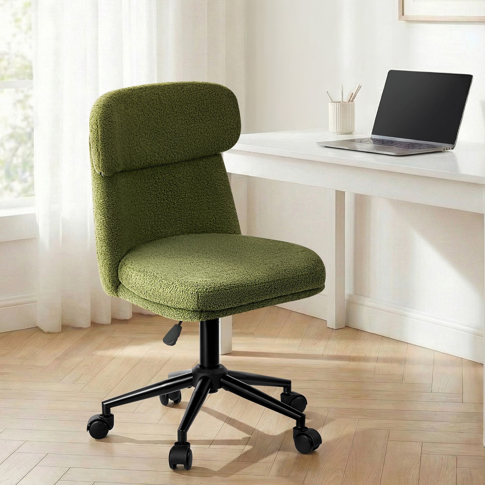 Oikiture Armless Office Chair Mid Back Computer Desk Chair Wheels Fabric Green - Sunyee