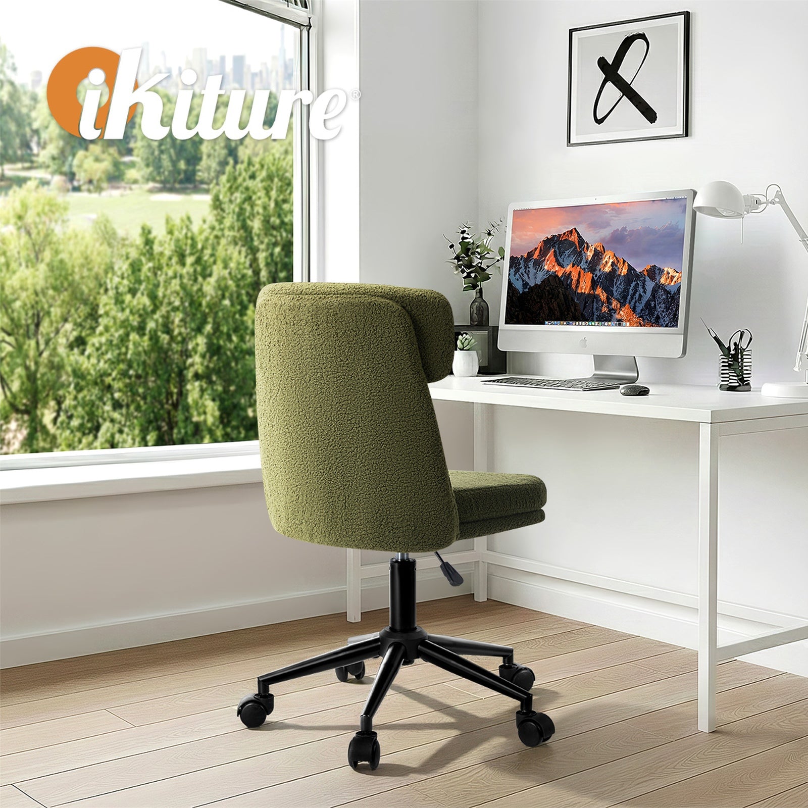 Oikiture Armless Office Chair Mid Back Computer Desk Chair Wheels Fabric Green - Sunyee