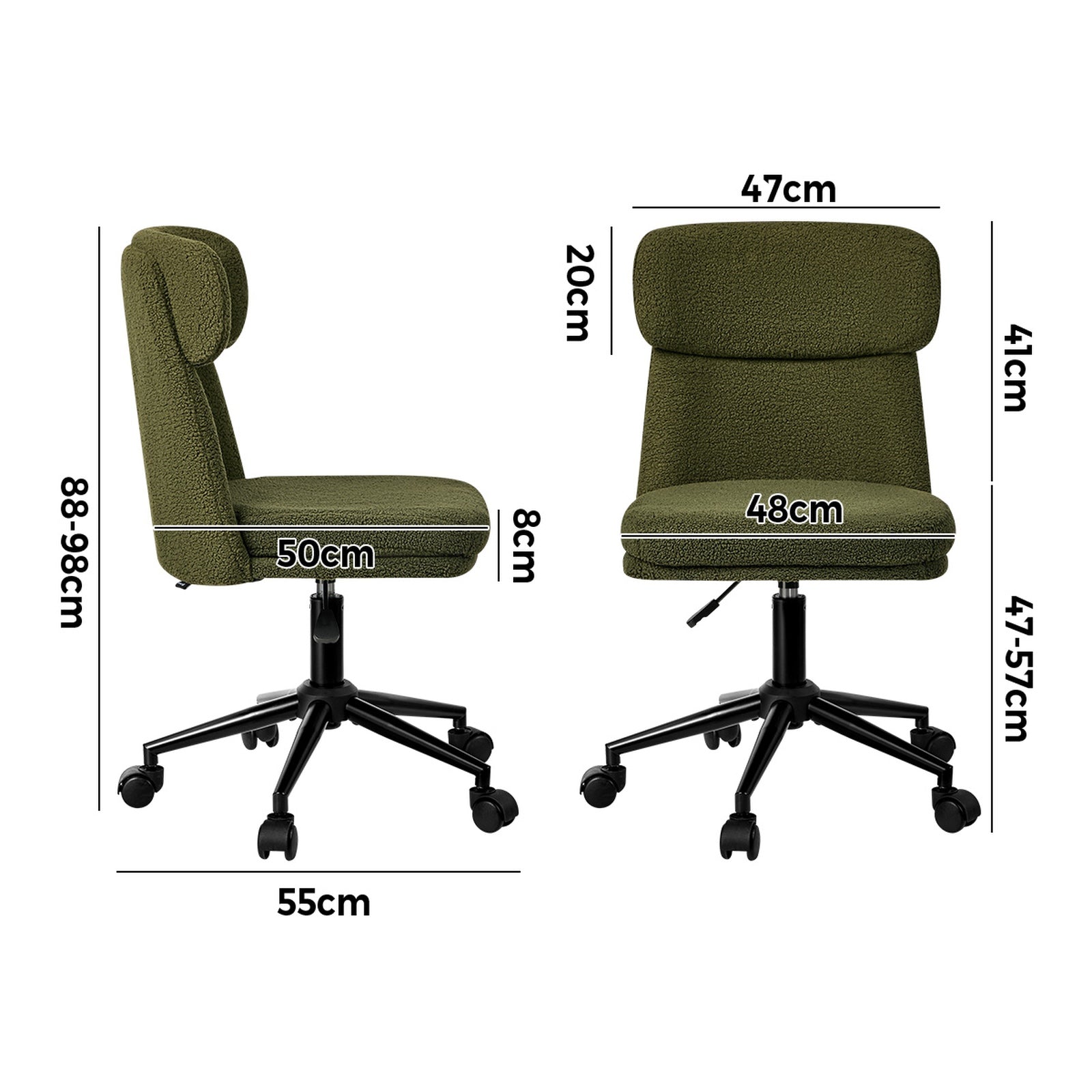 Oikiture Armless Office Chair Mid Back Computer Desk Chair Wheels Fabric Green - Sunyee