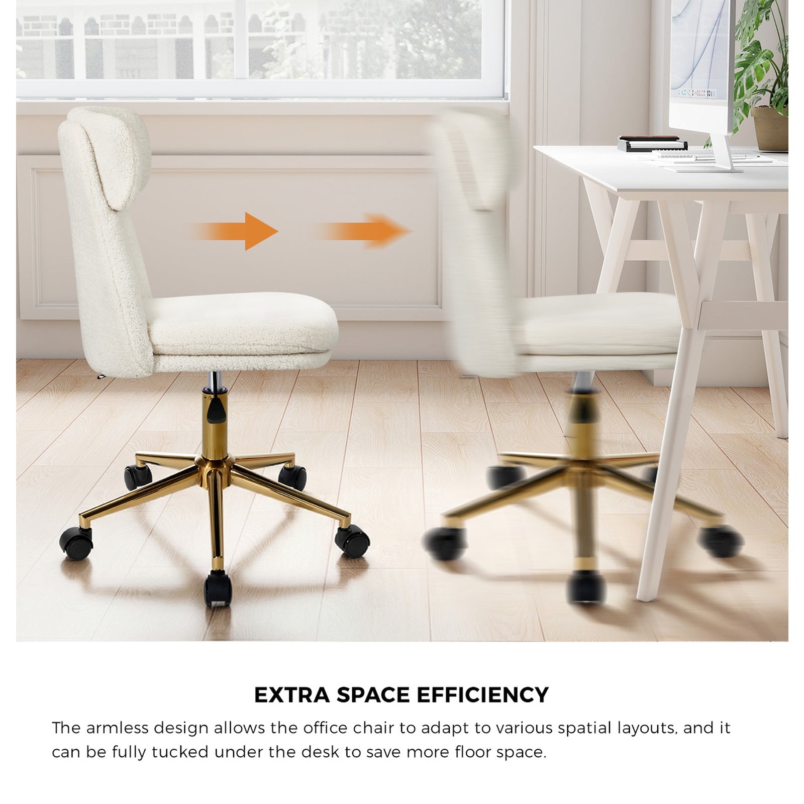 Oikiture Armless Office Chair Mid Back Computer Desk Chair Wheels Fabric White - Sunyee