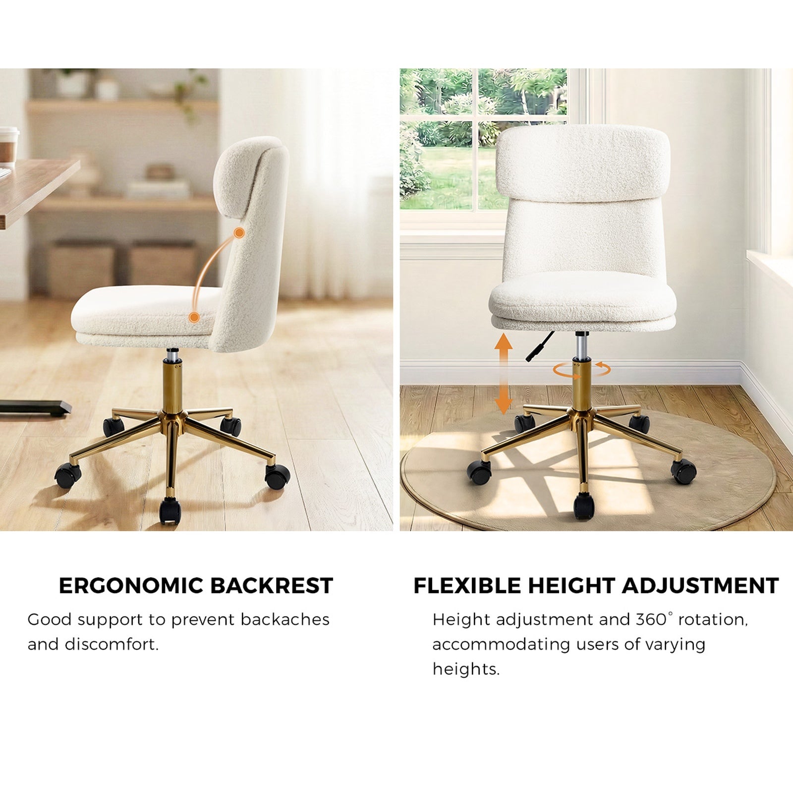 Oikiture Armless Office Chair Mid Back Computer Desk Chair Wheels Fabric White - Sunyee