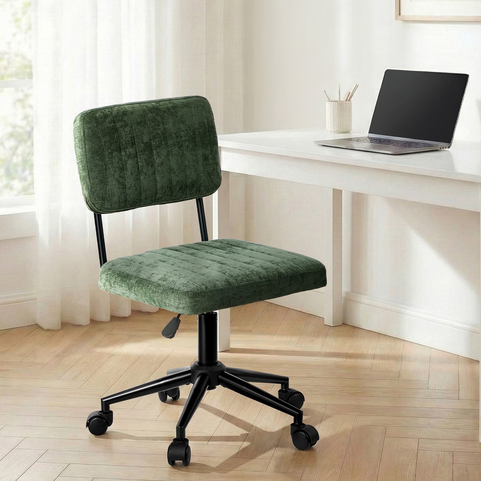Oikiture Mid Back Armless Office Chair Swivel Computer Seat Polyester Green
