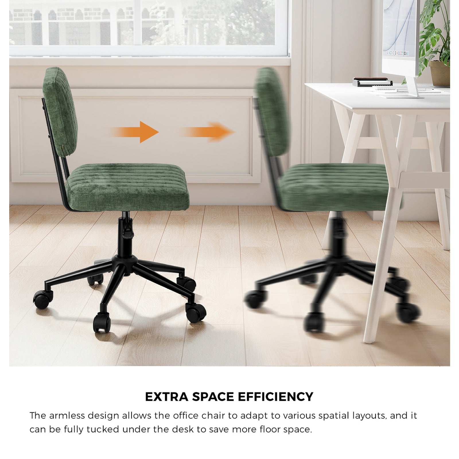 Oikiture Mid Back Armless Office Chair Swivel Computer Seat Polyester Green