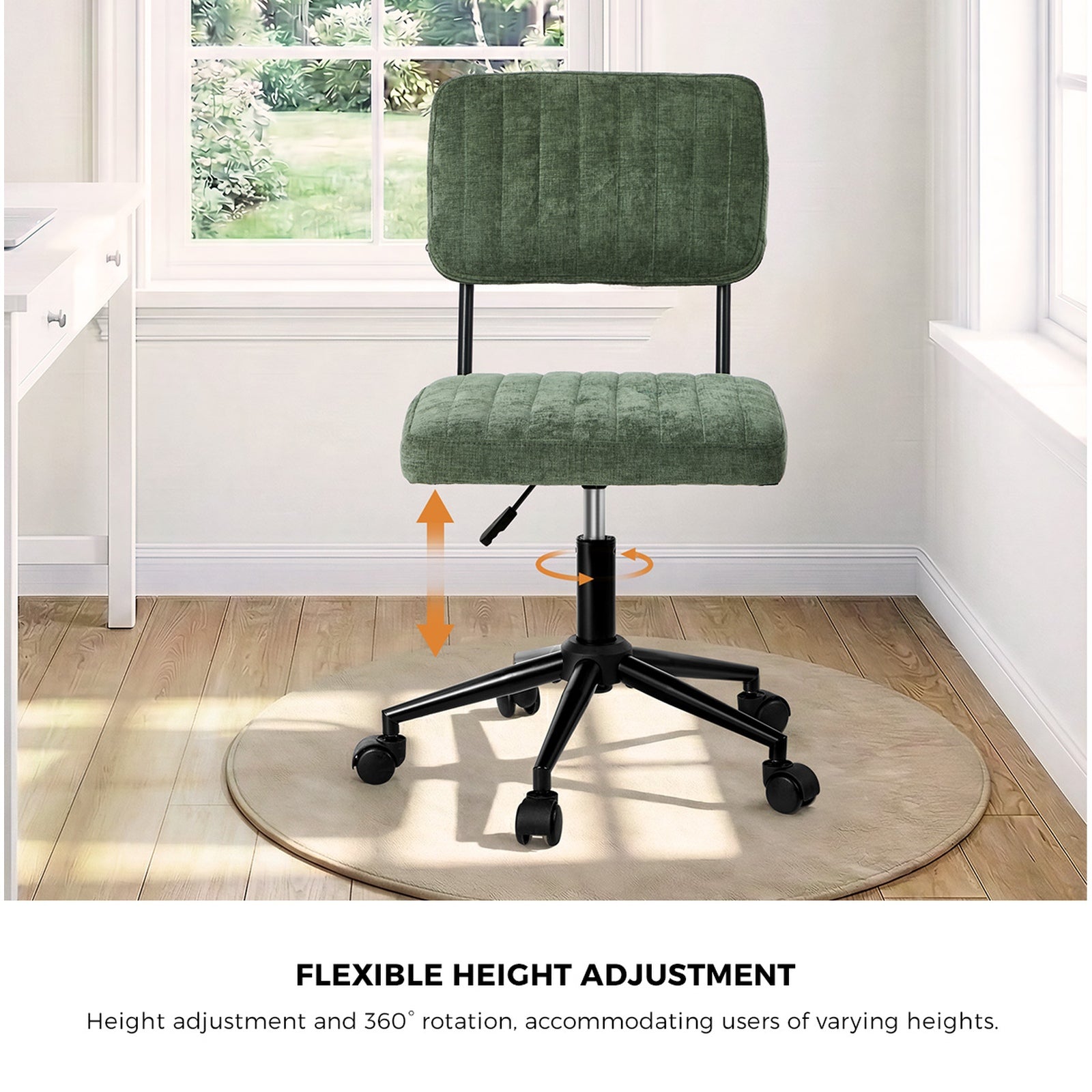 Oikiture Mid Back Armless Office Chair Swivel Computer Seat Polyester Green
