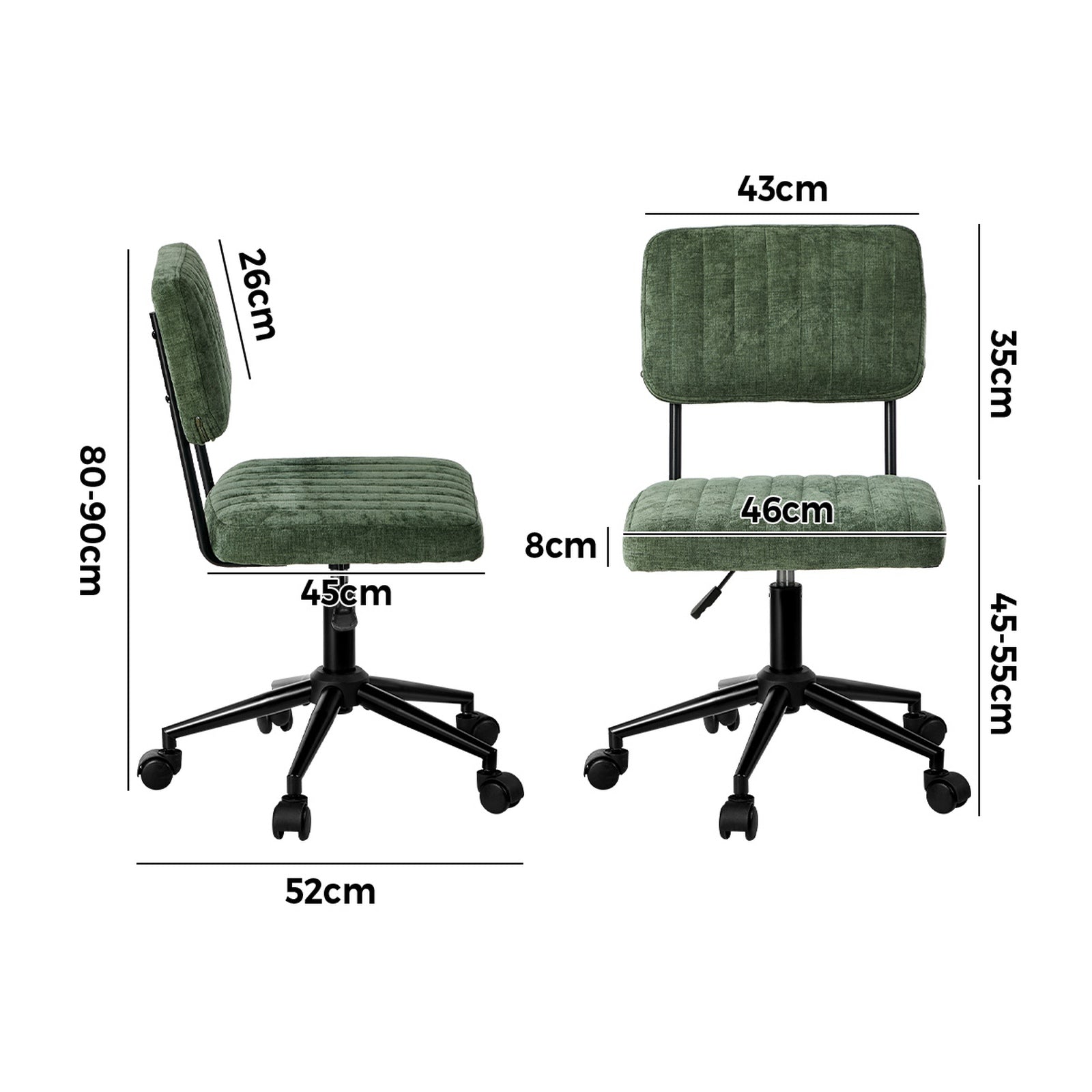 Oikiture Mid Back Armless Office Chair Swivel Computer Seat Polyester Green