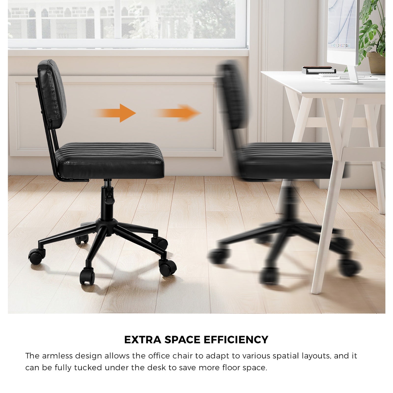 Oikiture Mid Back Armless Office Chair Swivel Computer Gaming Seat Leather Black - Sunyee