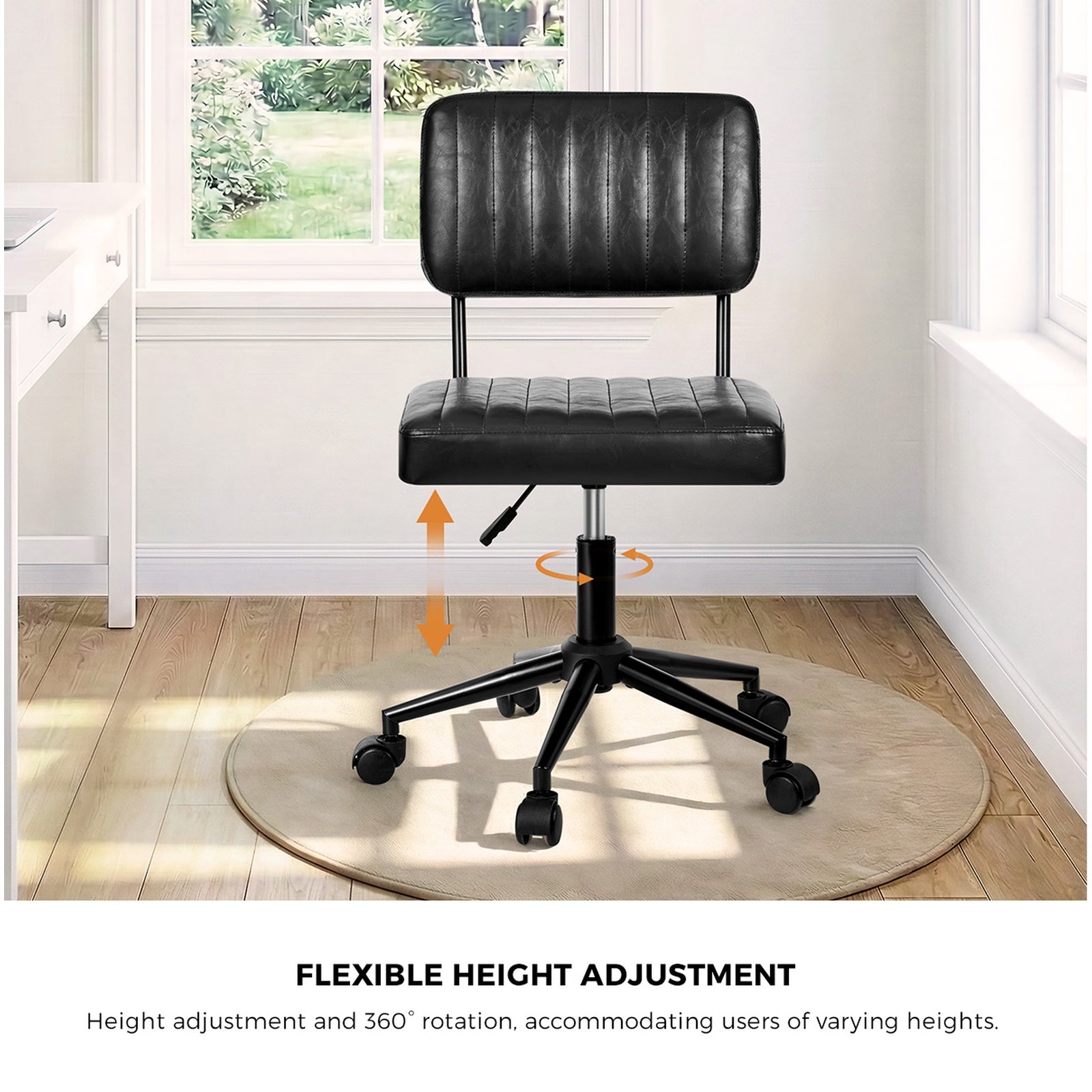 Oikiture Mid Back Armless Office Chair Swivel Computer Gaming Seat Leather Black - Sunyee