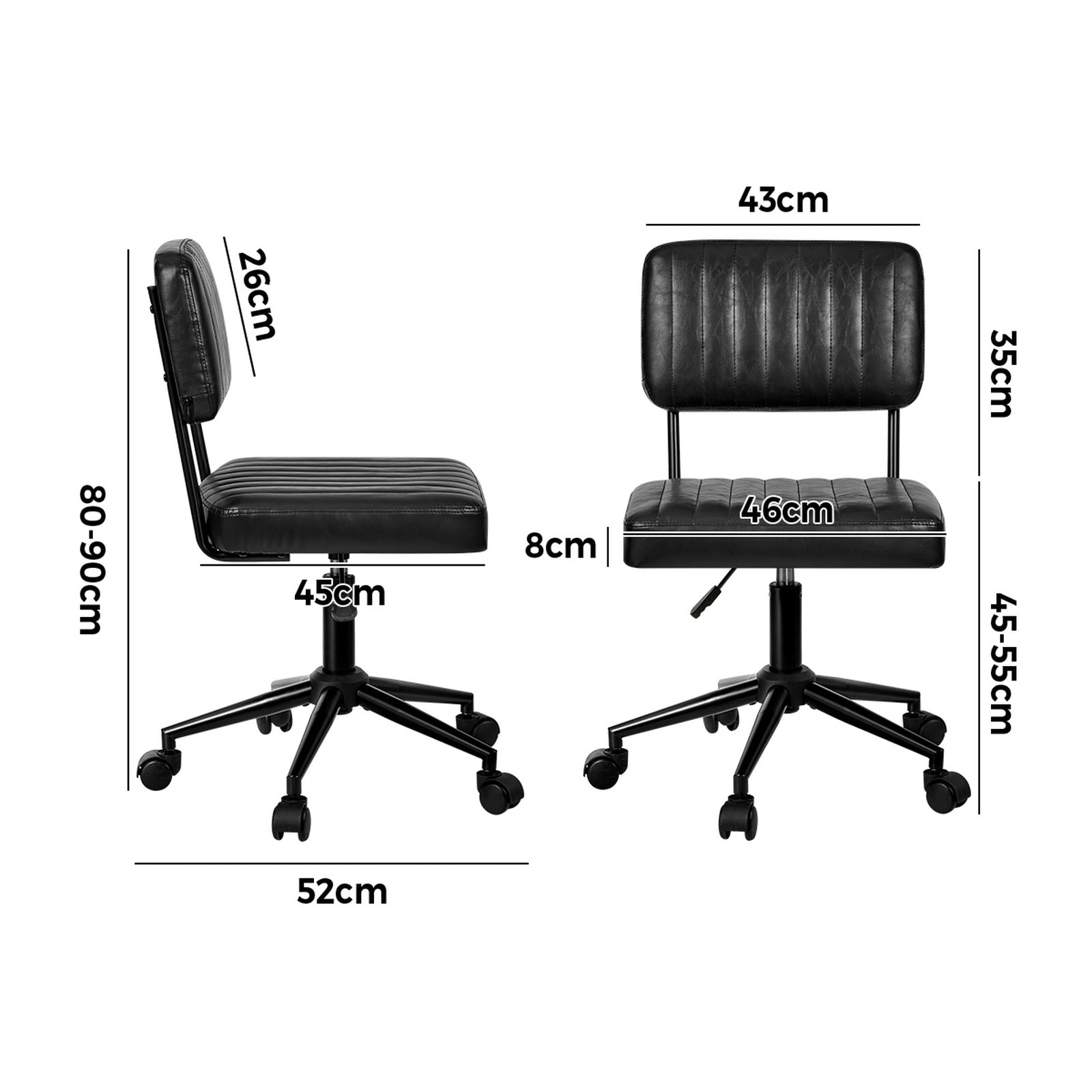 Oikiture Mid Back Armless Office Chair Swivel Computer Gaming Seat Leather Black - Sunyee