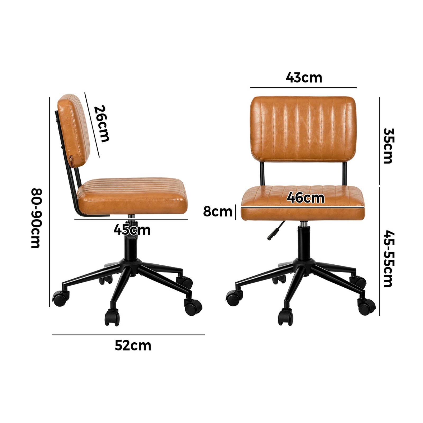 Oikiture Mid Back Armless Office Chair Swivel Computer Gaming Seat Leather Brown