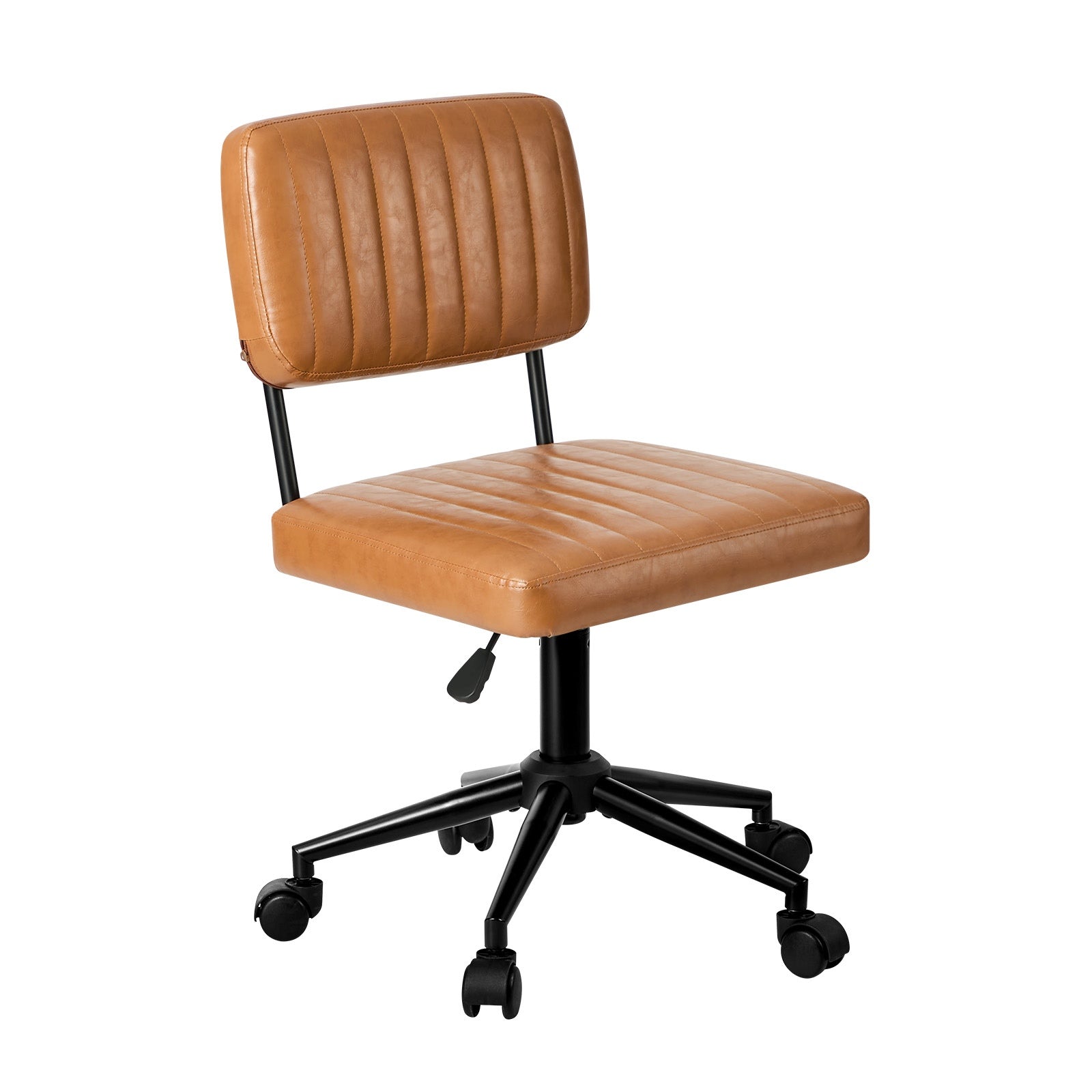 Oikiture Mid Back Armless Office Chair Swivel Computer Gaming Seat Leather Brown