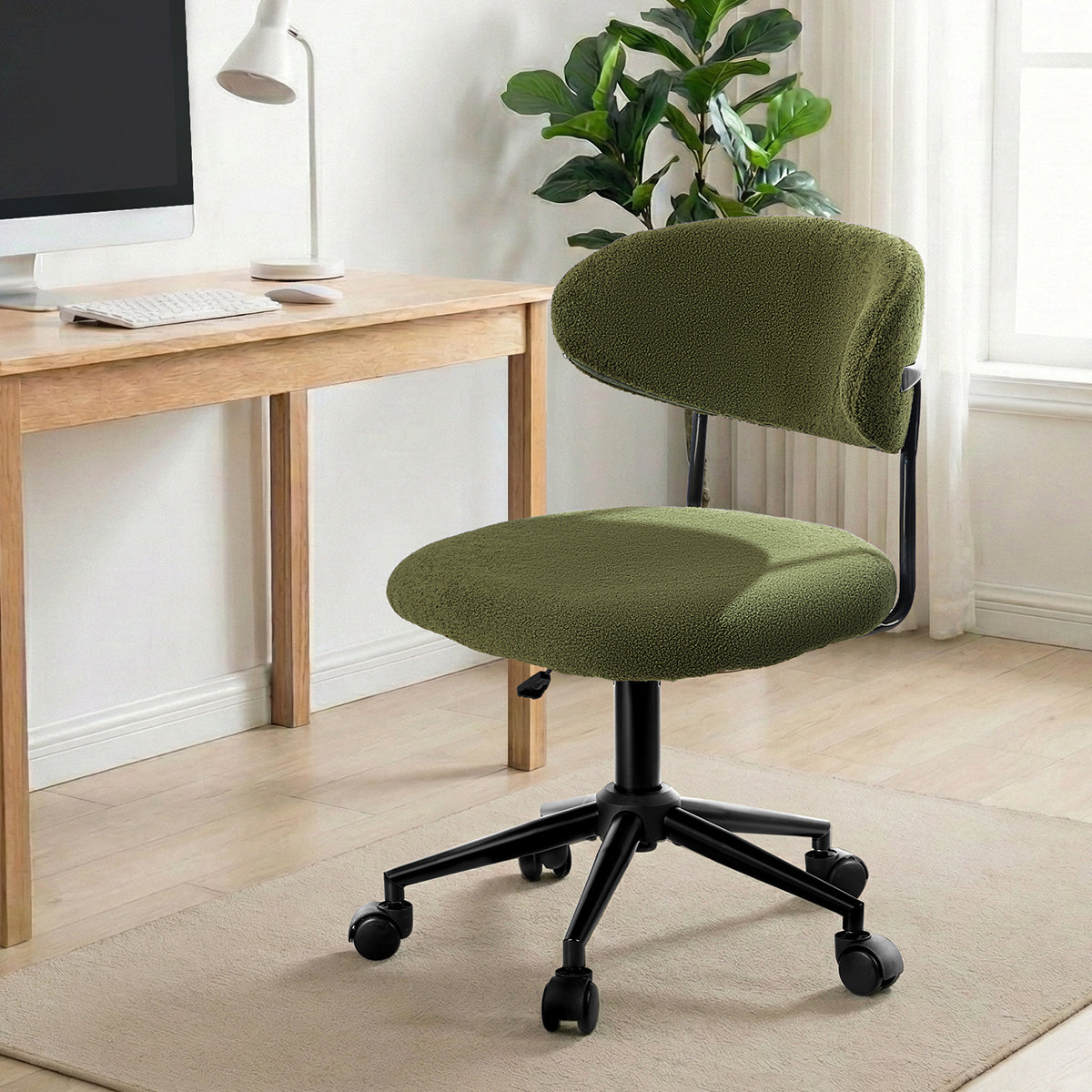 Oikiture Armless Office Chair Mid Back Wide Seat Swivel Home Desk Chair Green - Sunyee