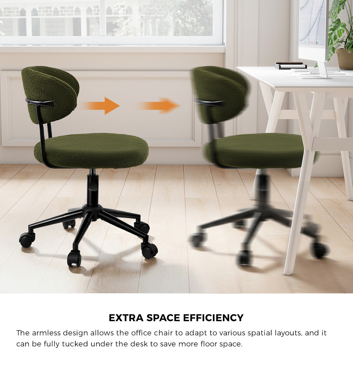 Oikiture Armless Office Chair Mid Back Wide Seat Swivel Home Desk Chair Green - Sunyee