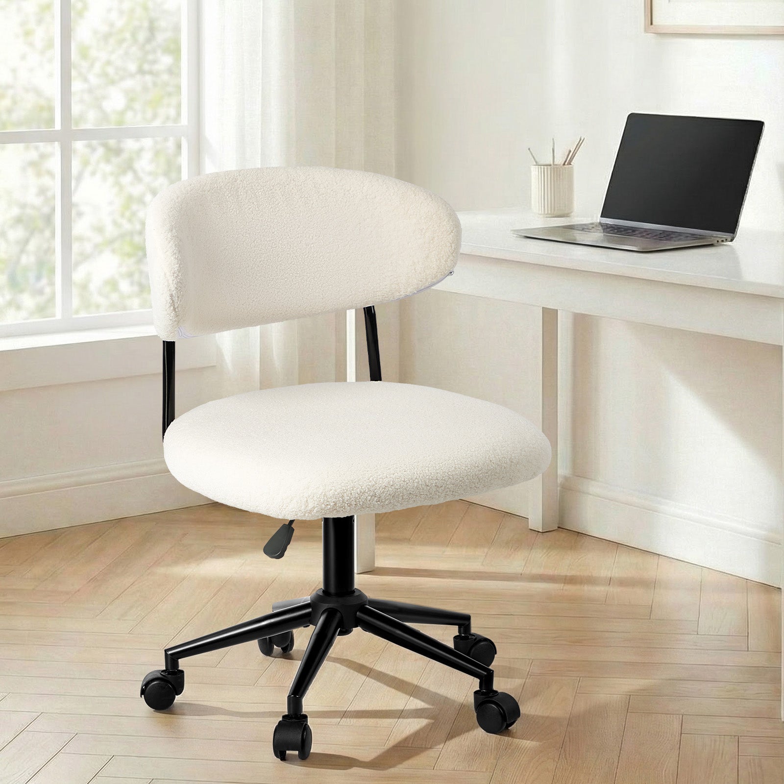 Oikiture Armless Office Chair Mid Back Wide Seat Swivel Home Desk Chair White - Sunyee