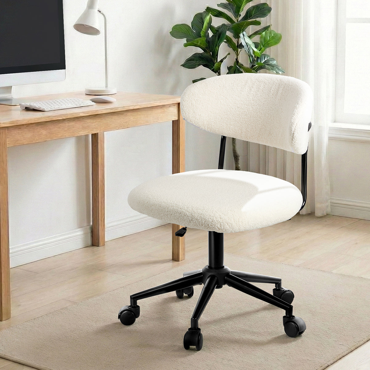Oikiture Armless Office Chair Mid Back Wide Seat Swivel Home Desk Chair White - Sunyee