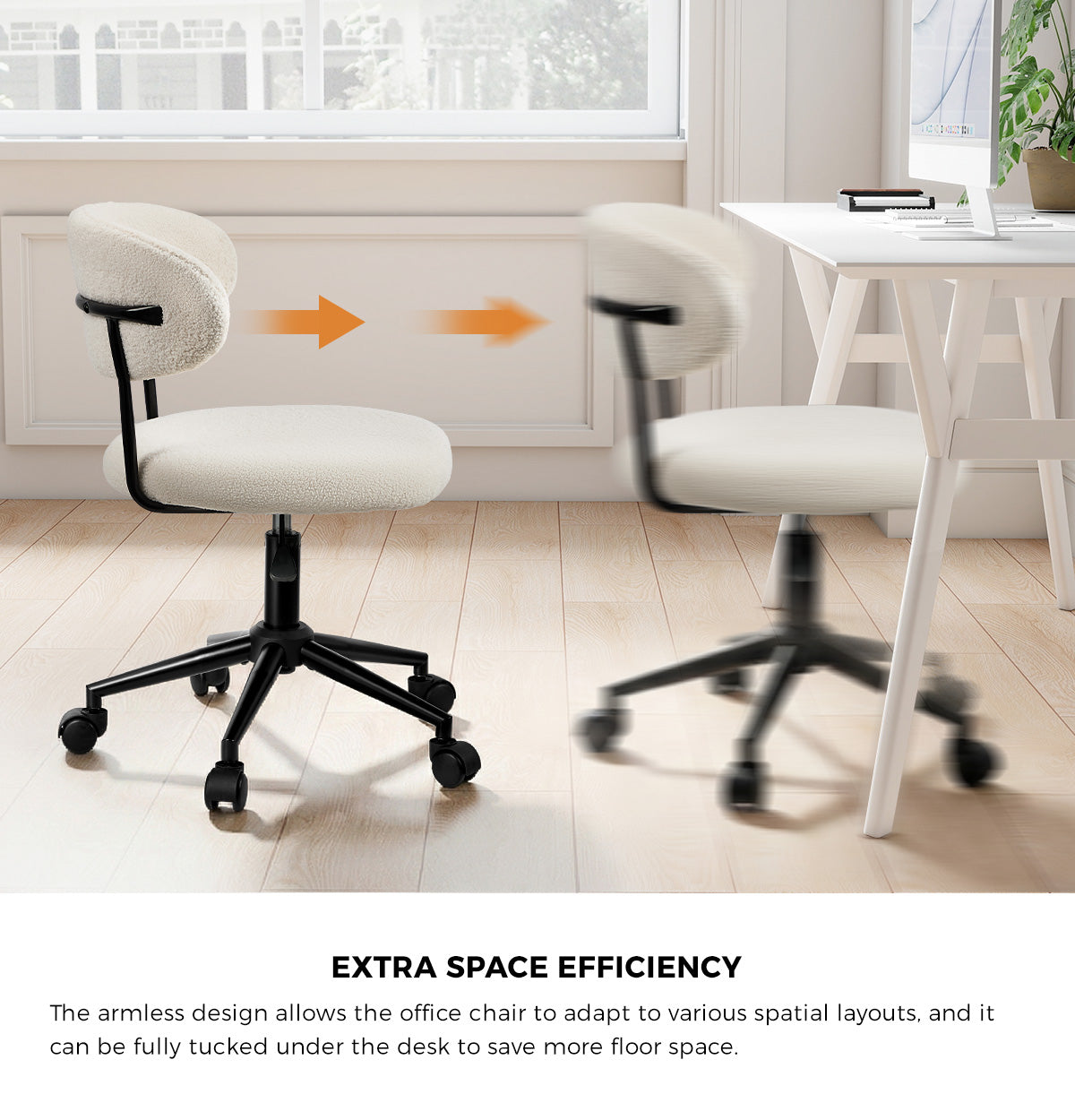 Oikiture Armless Office Chair Mid Back Wide Seat Swivel Home Desk Chair White - Sunyee