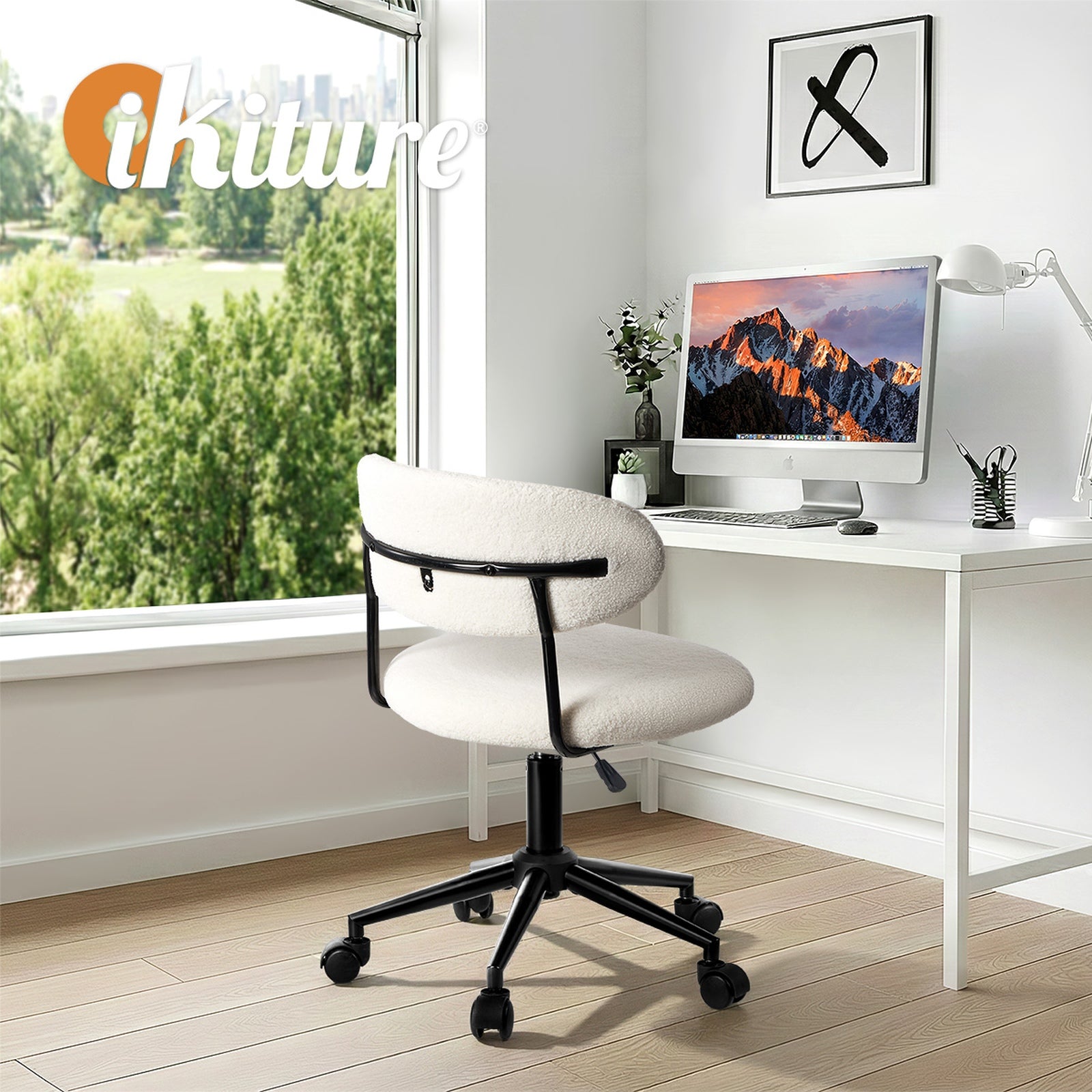 Oikiture Armless Office Chair Mid Back Wide Seat Swivel Home Desk Chair White - Sunyee