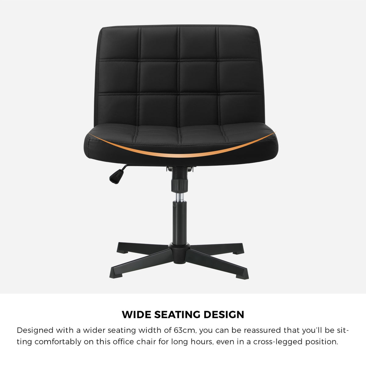 Oikiture Mid Back Armless Office Desk Chair Wide Seat Leather Black No Wheels - Sunyee