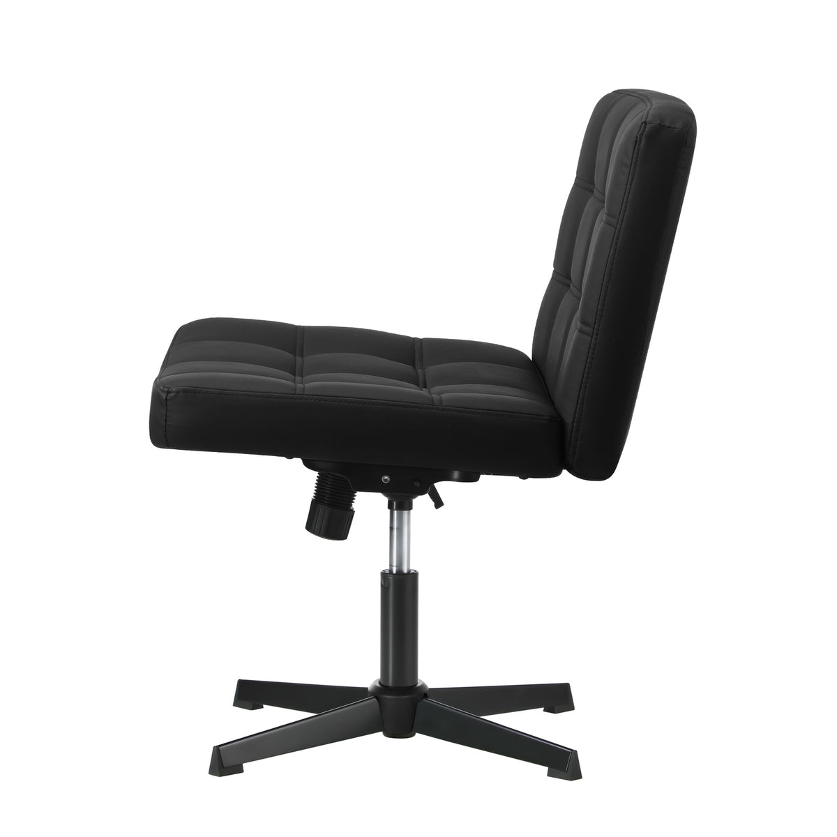 Oikiture Mid Back Armless Office Desk Chair Wide Seat Leather Black No Wheels - Sunyee