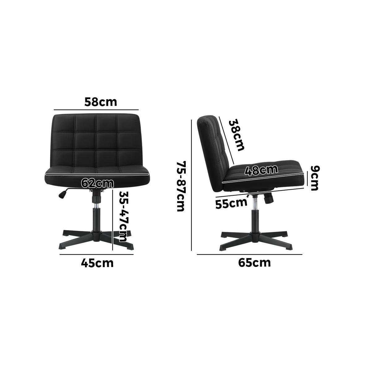 Oikiture Mid Back Armless Office Desk Chair Wide Seat Leather Black No Wheels - Sunyee