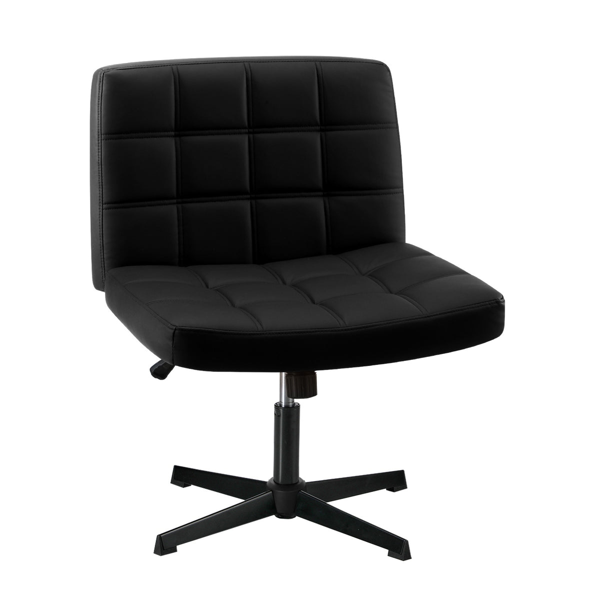 Oikiture Mid Back Armless Office Desk Chair Wide Seat Leather Black No Wheels - Sunyee