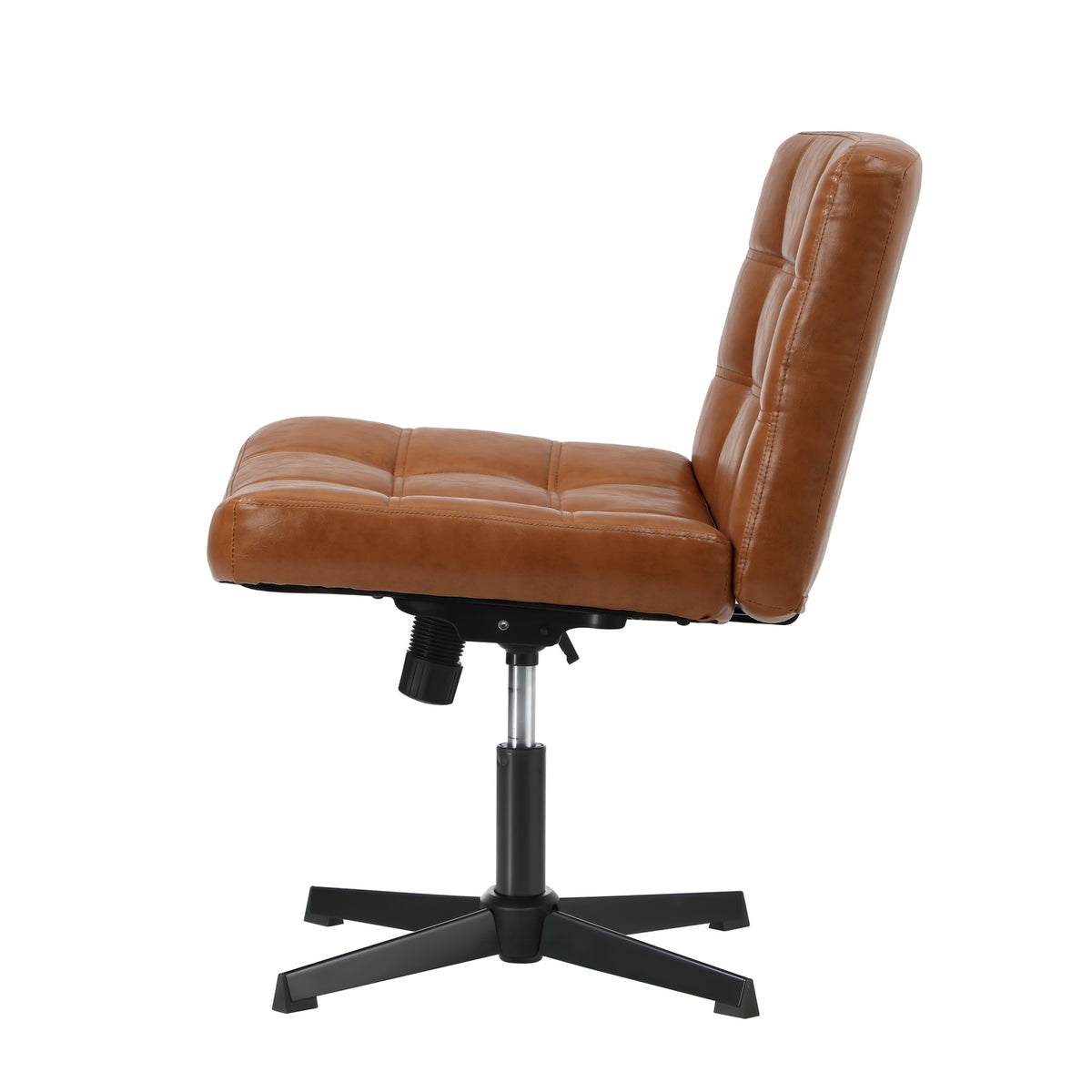 Oikiture Mid Back Armless Office Desk Chair Wide Seat Leather Brown No Wheels - Sunyee