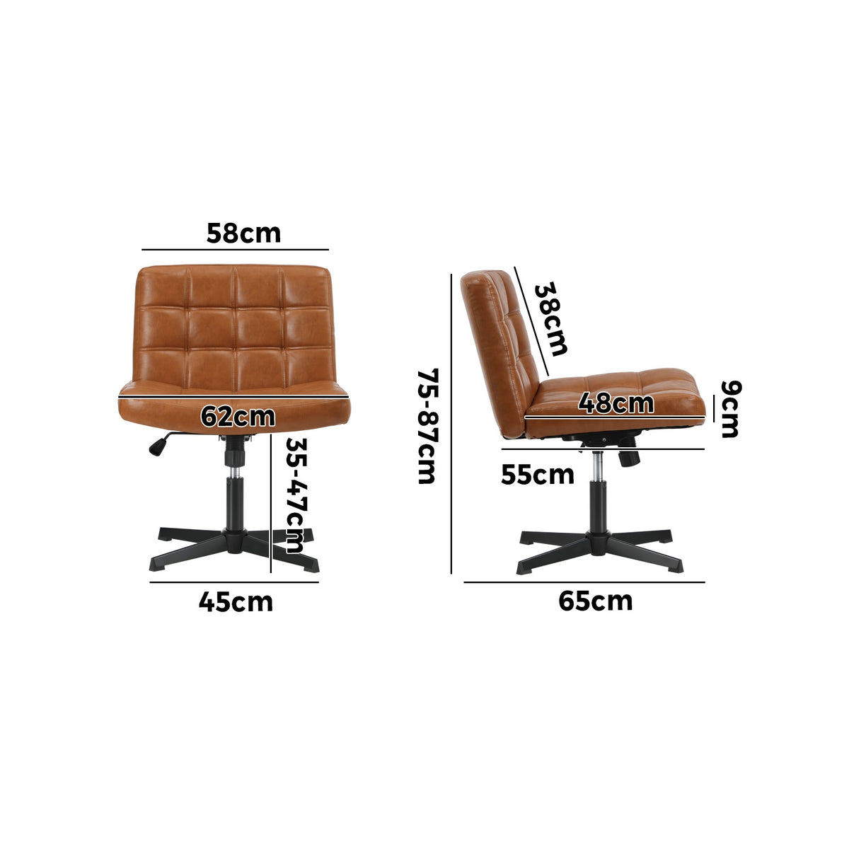 Oikiture Mid Back Armless Office Desk Chair Wide Seat Leather Brown No Wheels - Sunyee