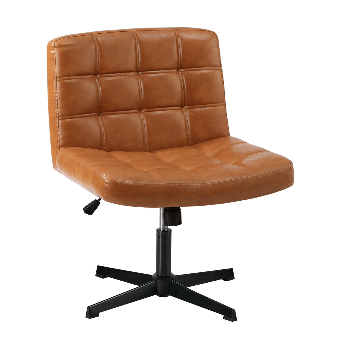 Oikiture Mid Back Armless Office Desk Chair Wide Seat Leather Brown No Wheels - Sunyee