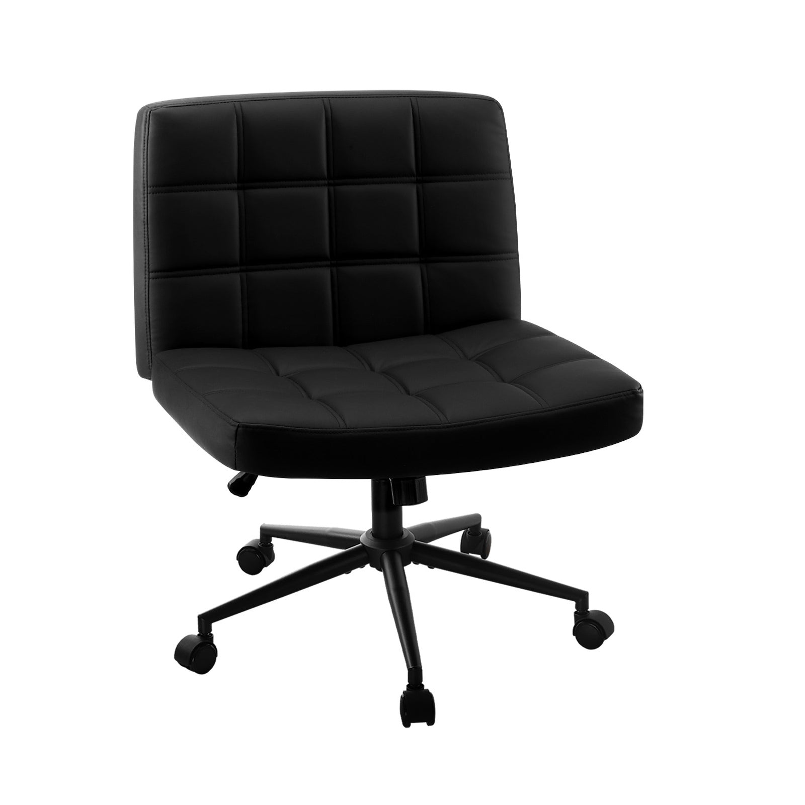 Oikiture Mid Back Armless Office Desk Chair Wide Seat PU Leather Black w/Wheels - Sunyee
