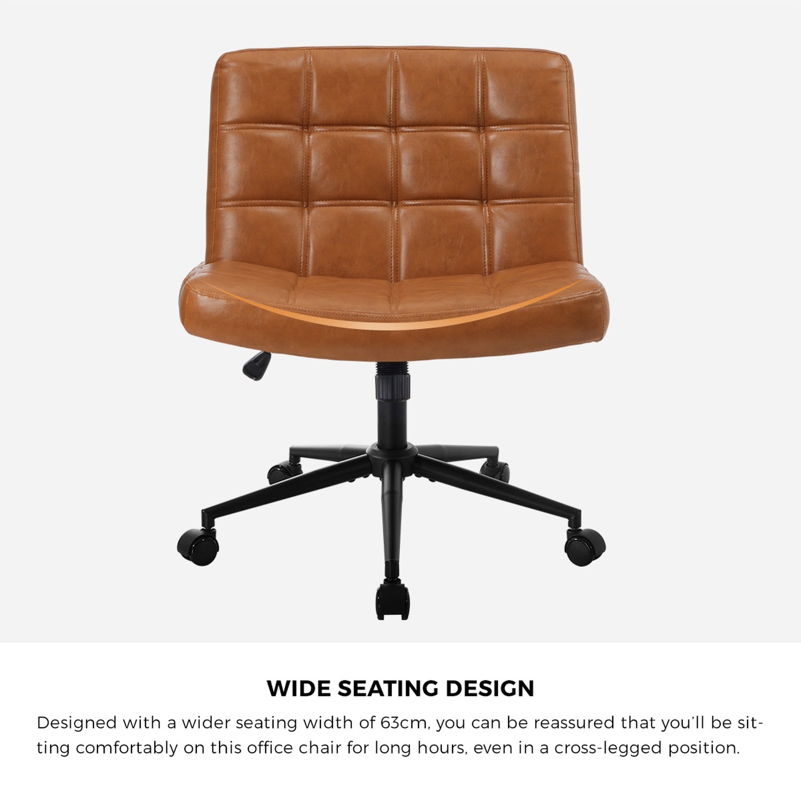 Oikiture Mid Back Armless Office Desk Chair Wide Seat PU Leather Brown w/Wheels - Sunyee