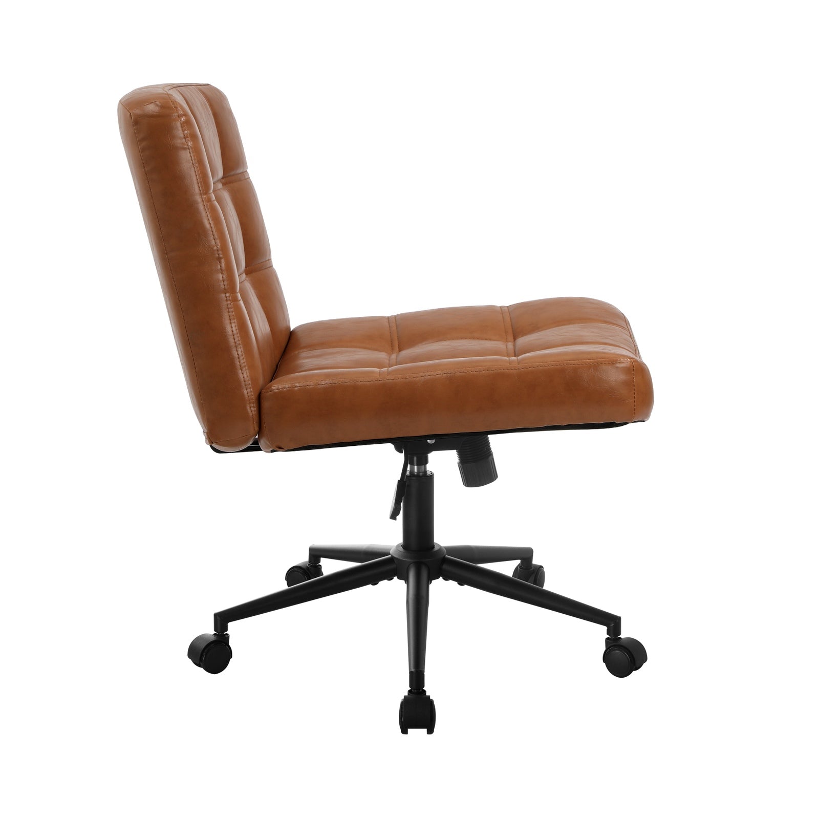 Oikiture Mid Back Armless Office Desk Chair Wide Seat PU Leather Brown w/Wheels - Sunyee