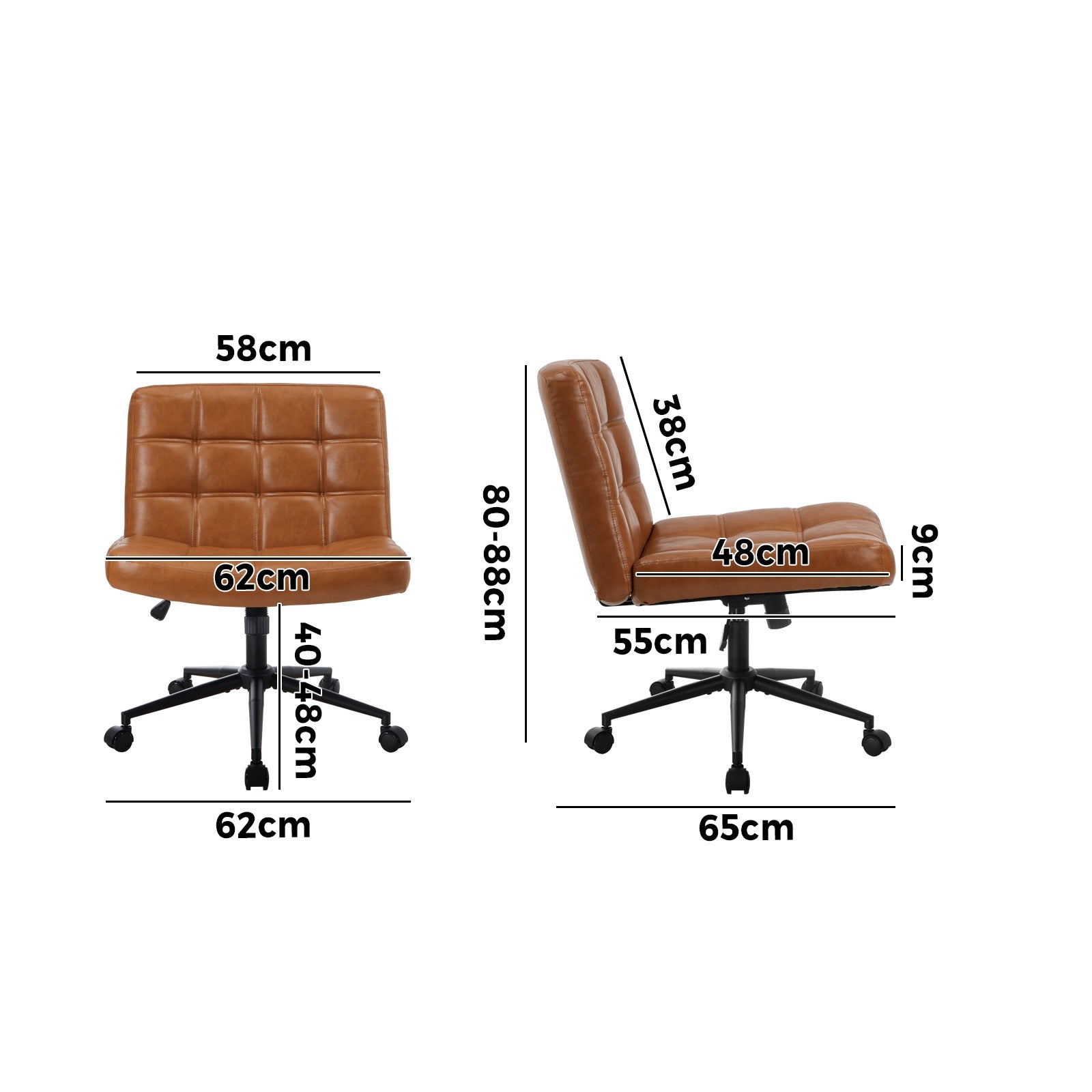 Oikiture Mid Back Armless Office Desk Chair Wide Seat PU Leather Brown w/Wheels - Sunyee