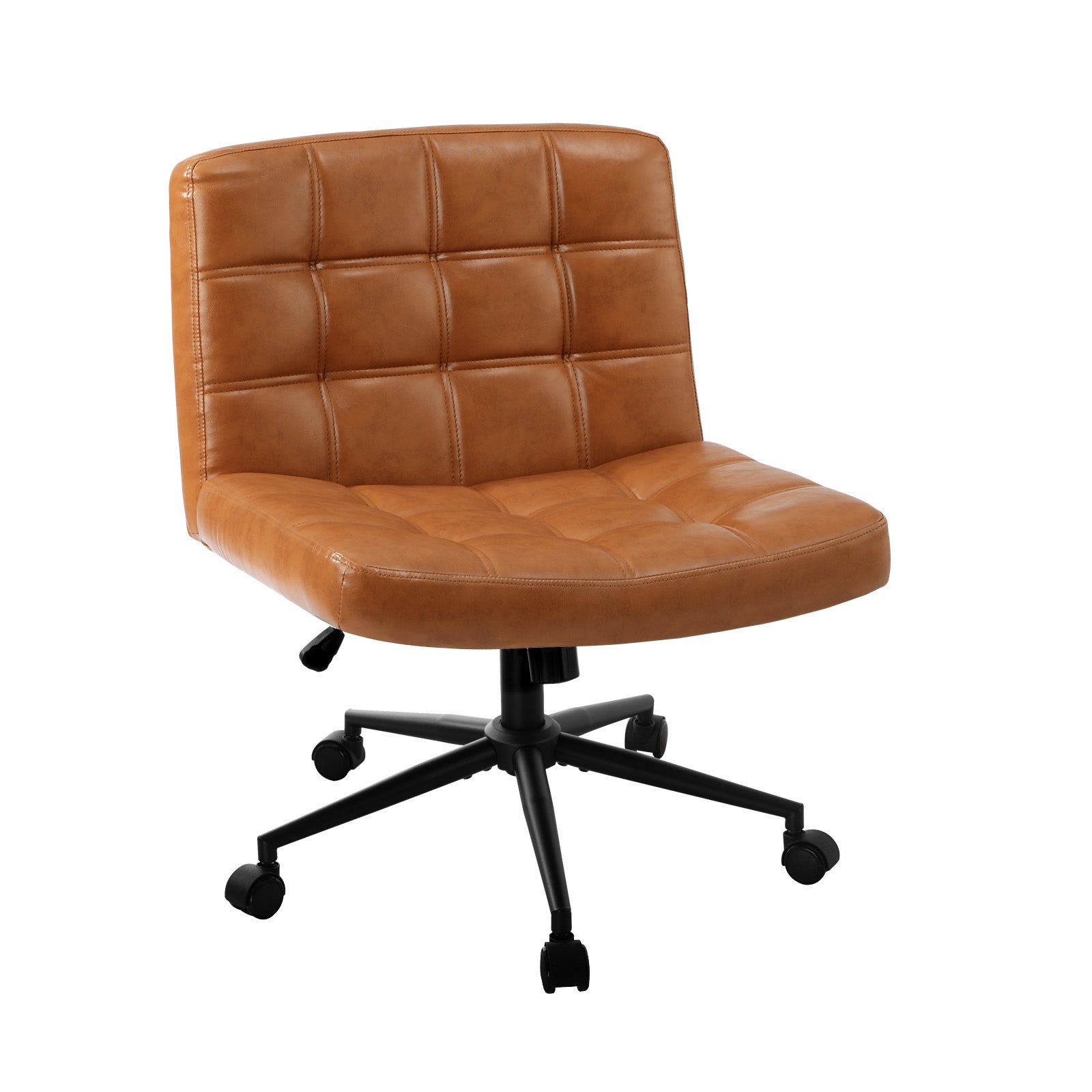Oikiture Mid Back Armless Office Desk Chair Wide Seat PU Leather Brown w/Wheels - Sunyee