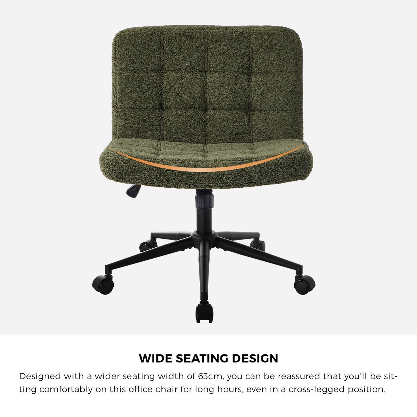 Oikiture Mid Back Armless Office Desk Chair Wide Seat Boucle Green with Wheels - Sunyee