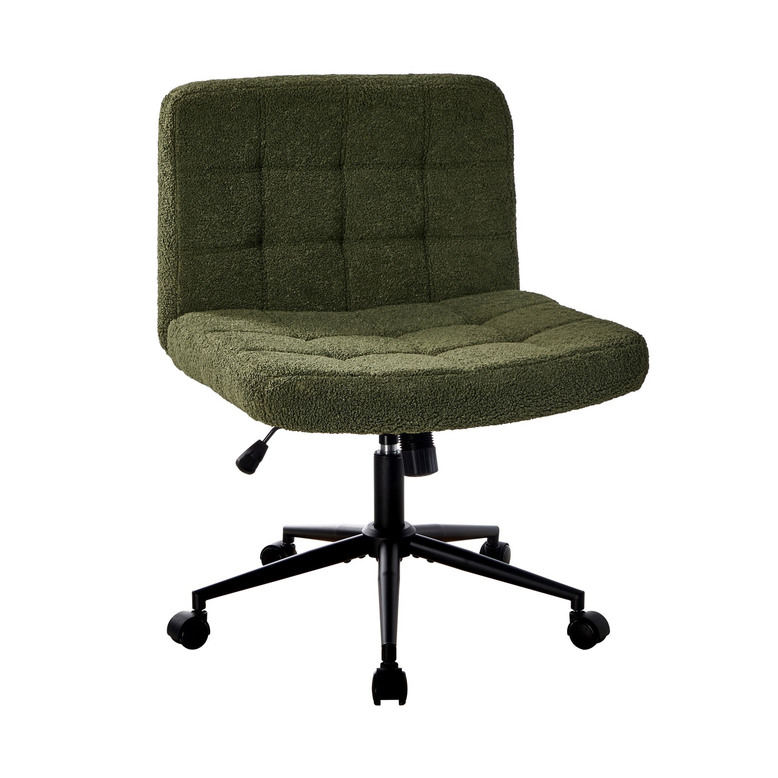Oikiture Mid Back Armless Office Desk Chair Wide Seat Boucle Green with Wheels - Sunyee