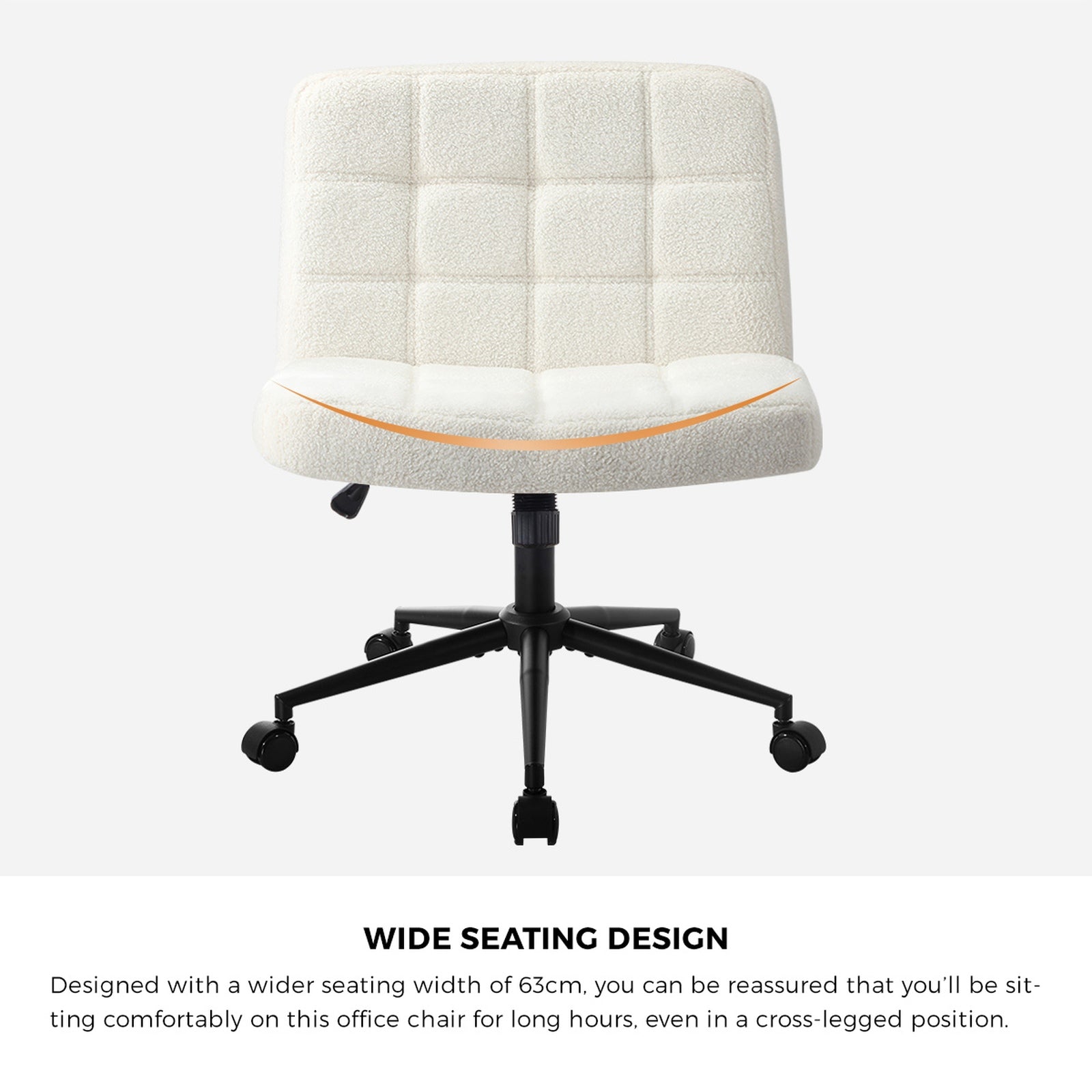 Oikiture Mid Back Armless Office Desk Chair Wide Seat Boucle White with Wheels - Sunyee