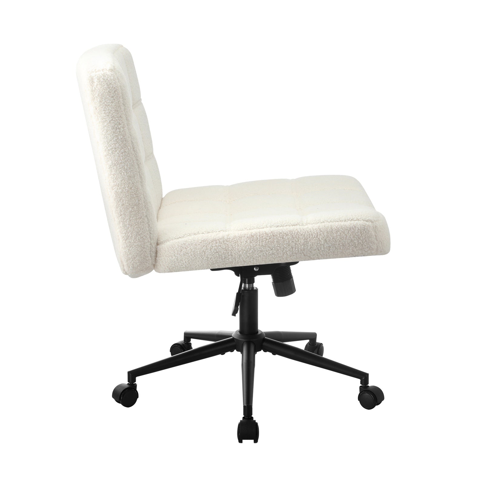 Oikiture Mid Back Armless Office Desk Chair Wide Seat Boucle White with Wheels - Sunyee