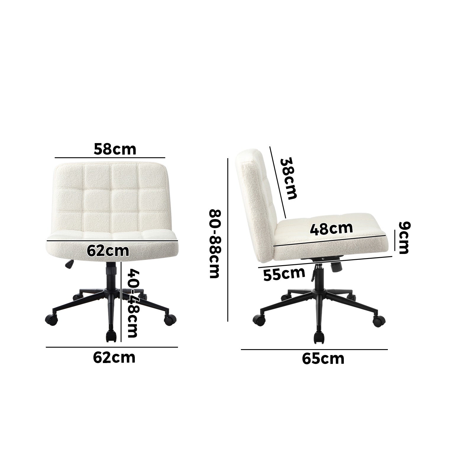 Oikiture Mid Back Armless Office Desk Chair Wide Seat Boucle White with Wheels - Sunyee